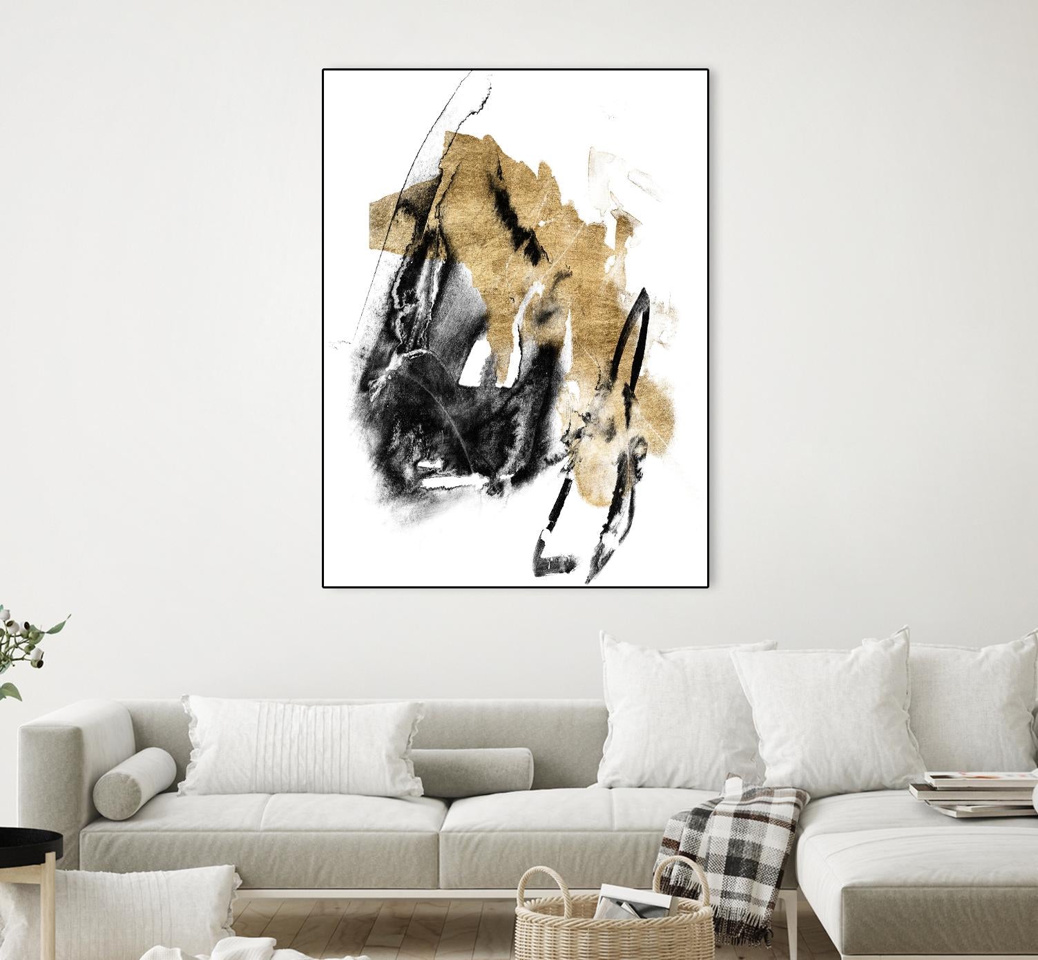 Black & Gold Splash IV by Jennifer Goldberger on GIANT ART - metallics abstract