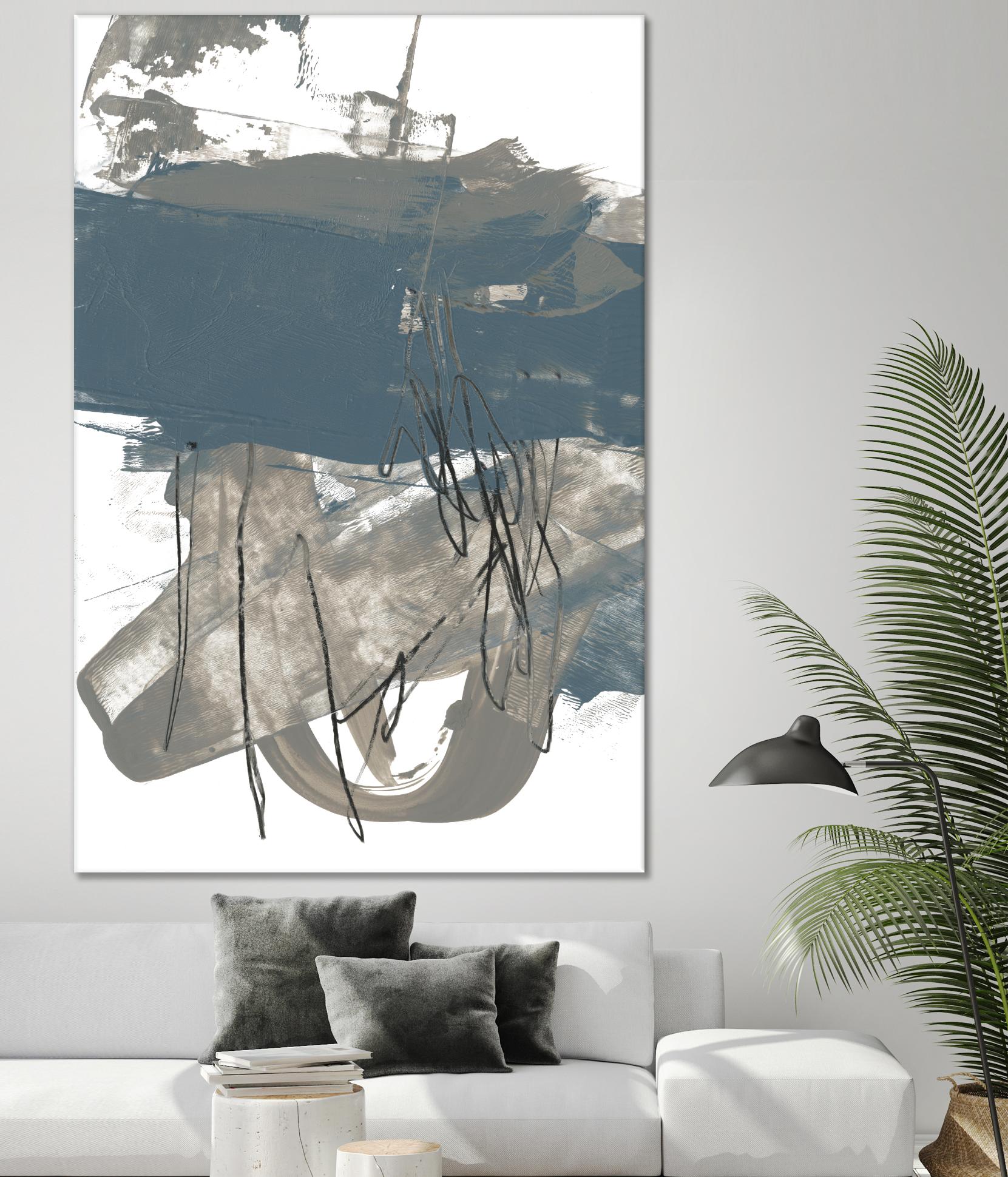 Blue & Grey Swipe I by Jennifer Goldberger on GIANT ART - beige abstract abstract