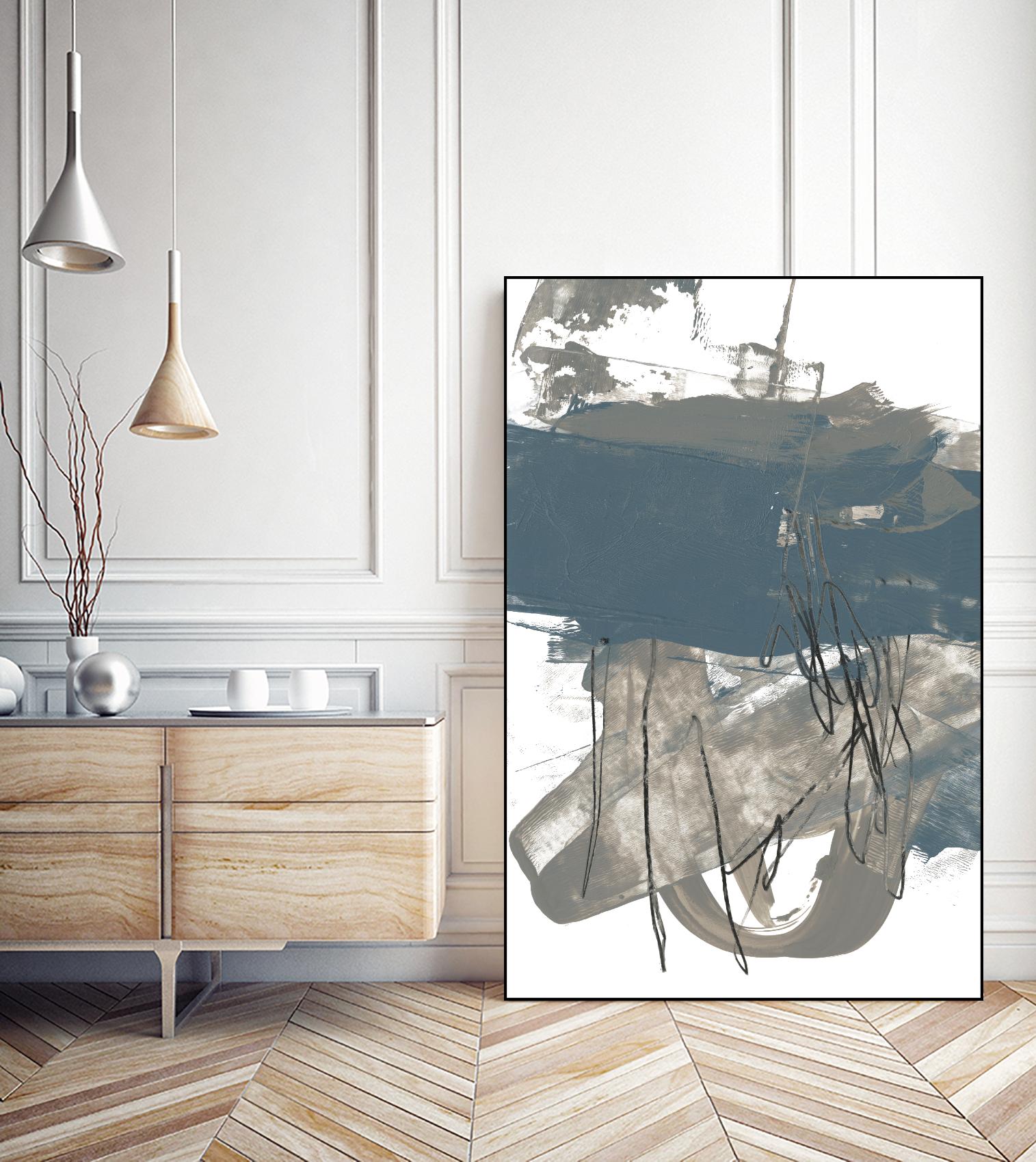 Blue & Grey Swipe I by Jennifer Goldberger on GIANT ART - beige abstract abstract