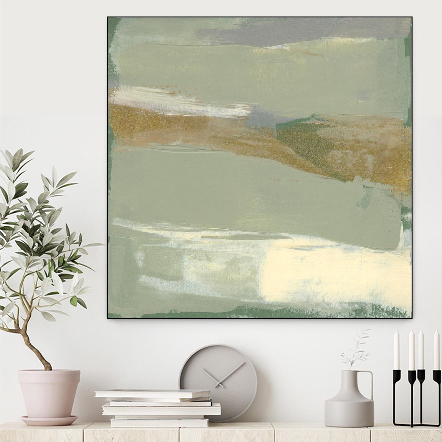 Sage & Gold Swipe III by Jennifer Goldberger on GIANT ART - green abstract abstract