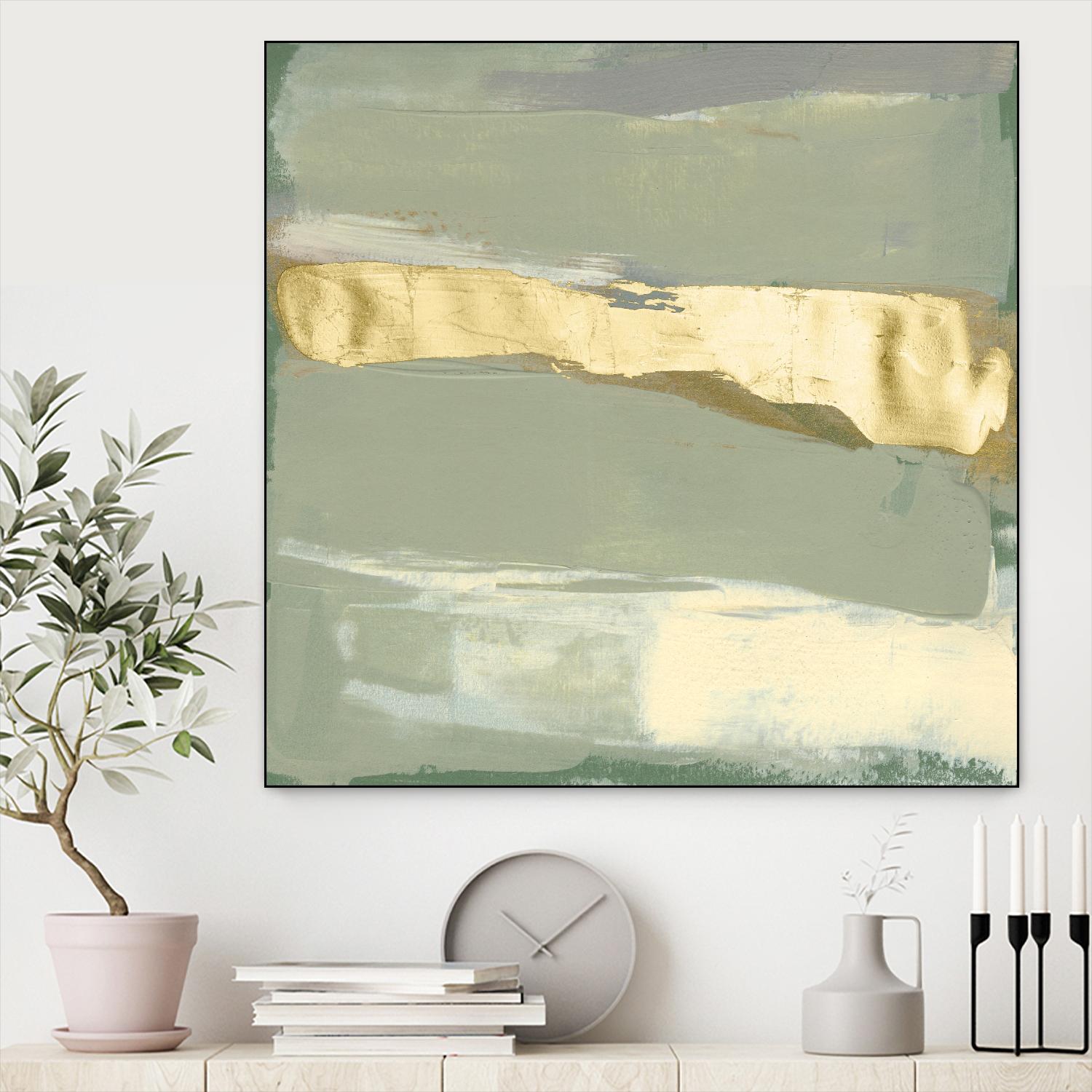 Sage & Gold Swipe III by Jennifer Goldberger on GIANT ART - gold abstract abstract