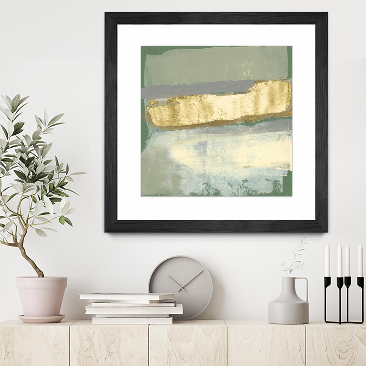 Sage & Gold Swipe IV by Jennifer Goldberger on GIANT ART - gold abstract abstract