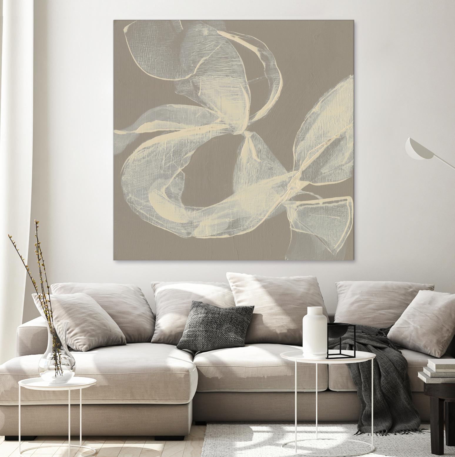 White Ribbon on Beige II by Jennifer Goldberger on GIANT ART - beige abstract