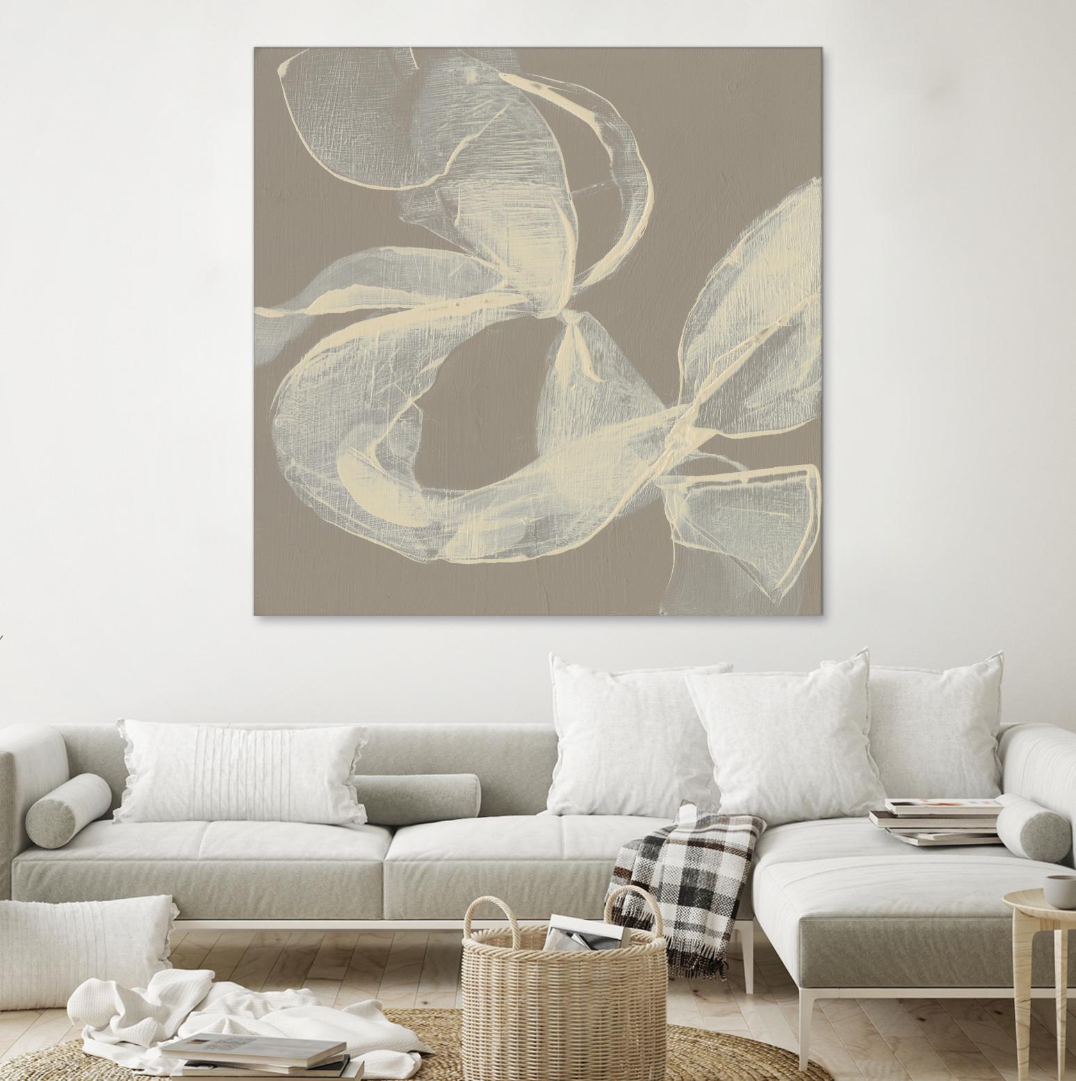 White Ribbon on Beige II by Jennifer Goldberger on GIANT ART - beige abstract