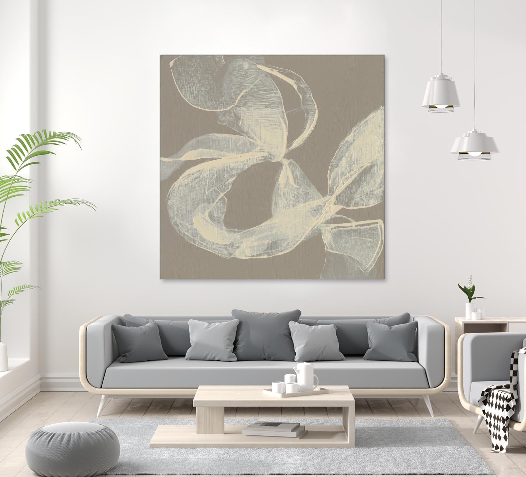 White Ribbon on Beige II by Jennifer Goldberger on GIANT ART - beige abstract