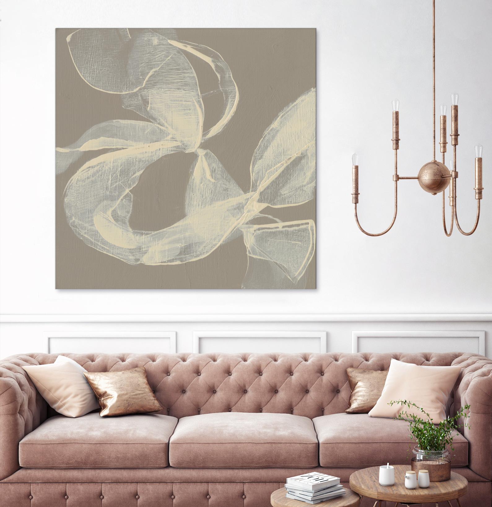 White Ribbon on Beige II by Jennifer Goldberger on GIANT ART - beige abstract