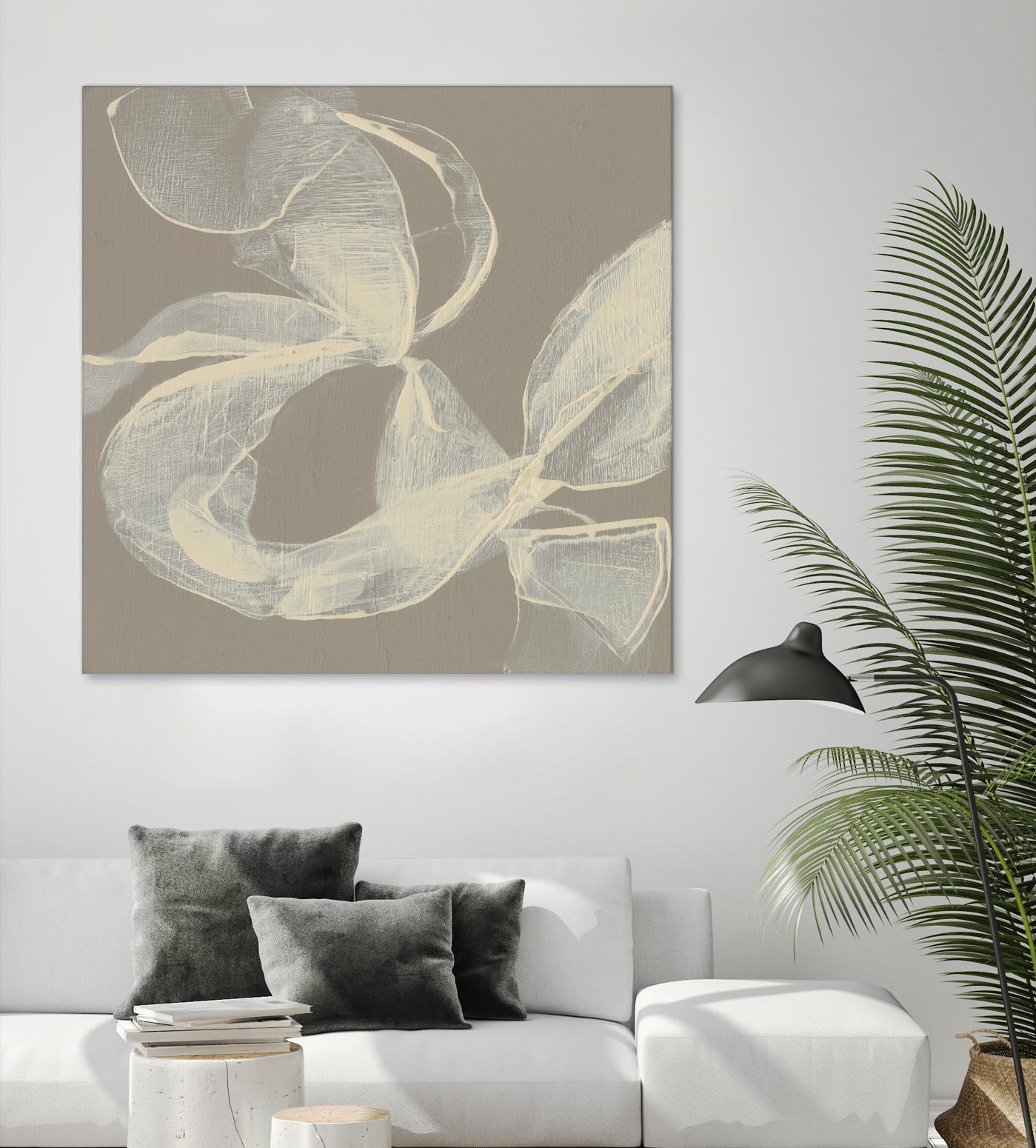 White Ribbon on Beige II by Jennifer Goldberger on GIANT ART - beige abstract