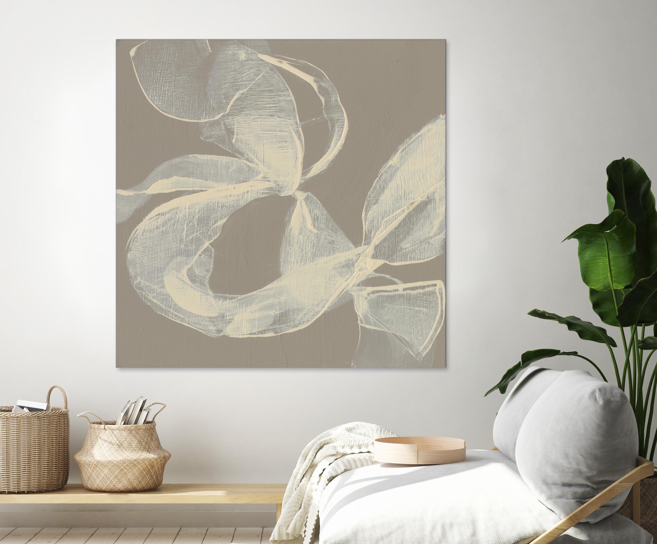 White Ribbon on Beige II by Jennifer Goldberger on GIANT ART - beige abstract