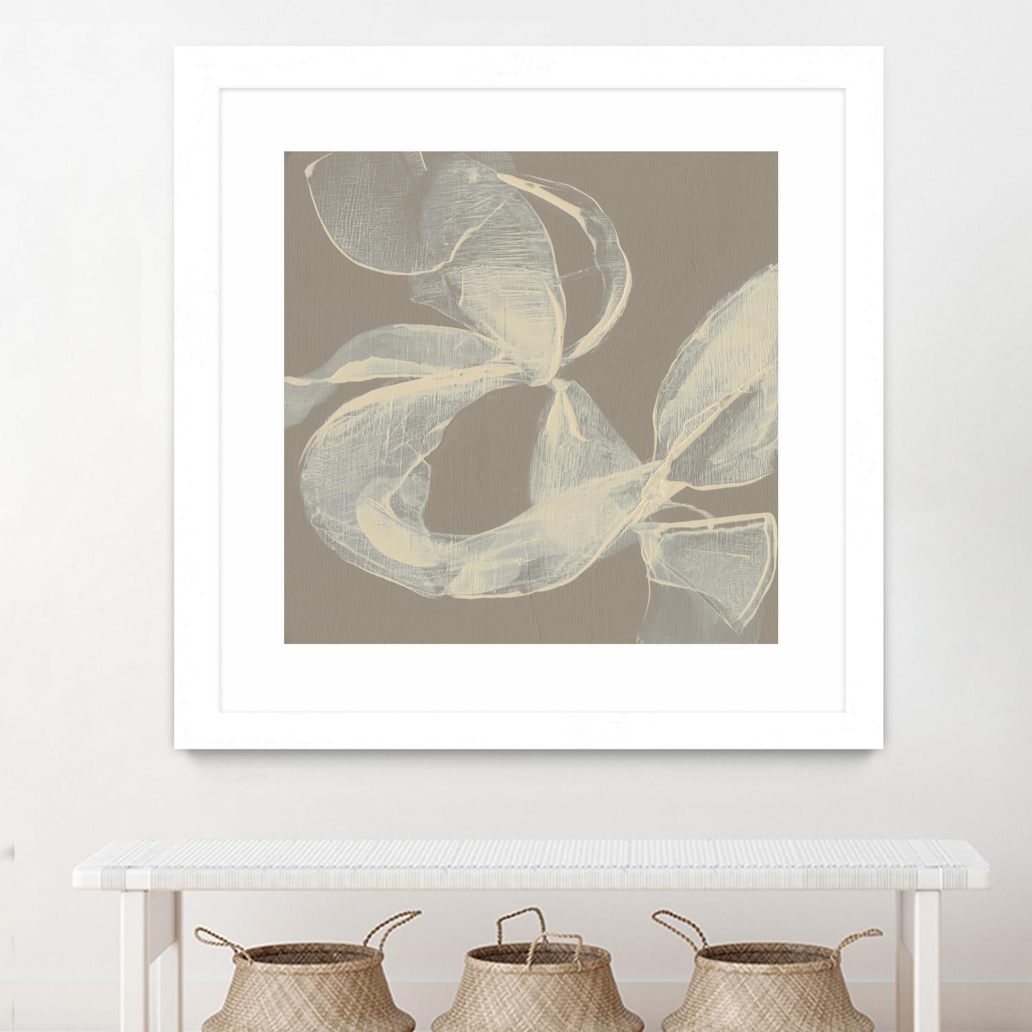 White Ribbon on Beige II by Jennifer Goldberger on GIANT ART - beige abstract