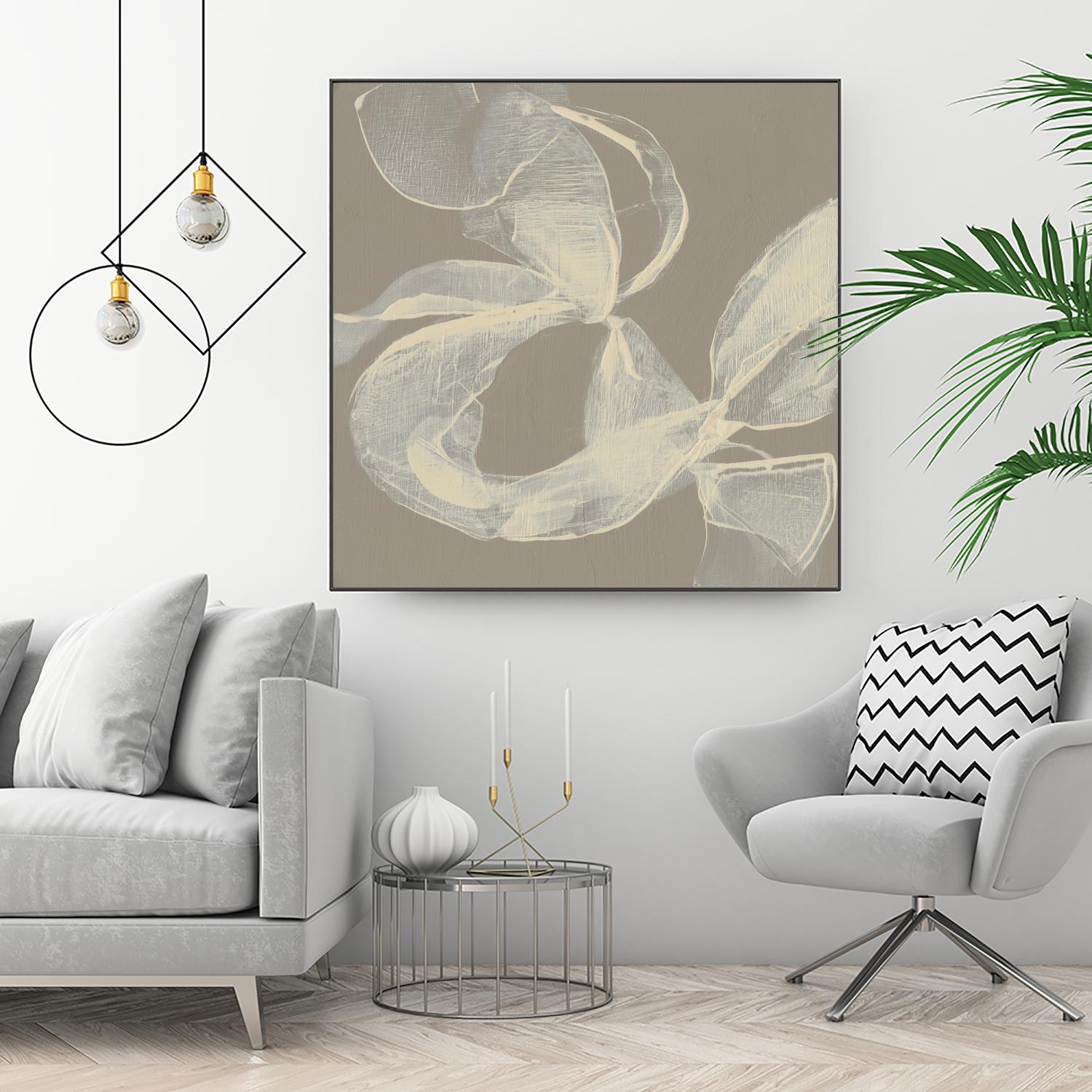 White Ribbon on Beige II by Jennifer Goldberger on GIANT ART - beige abstract