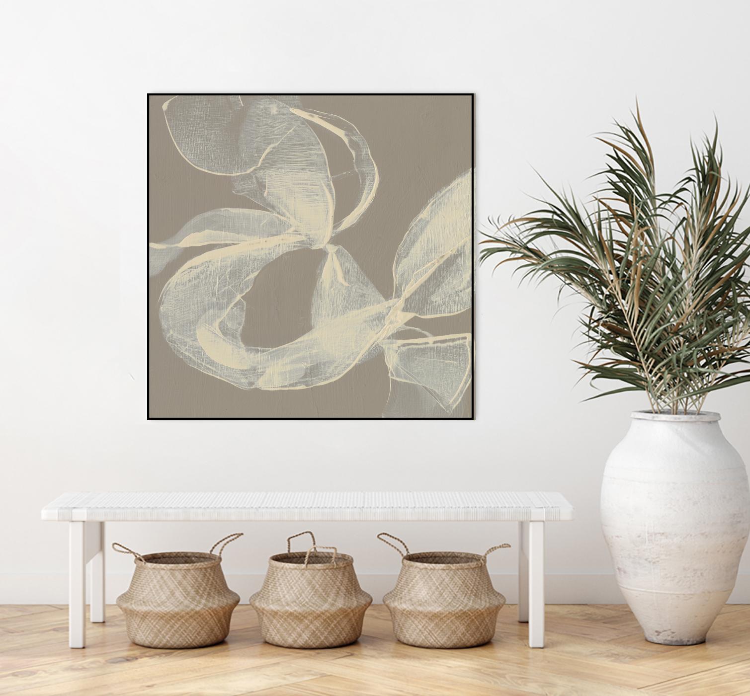 White Ribbon on Beige II by Jennifer Goldberger on GIANT ART - beige abstract