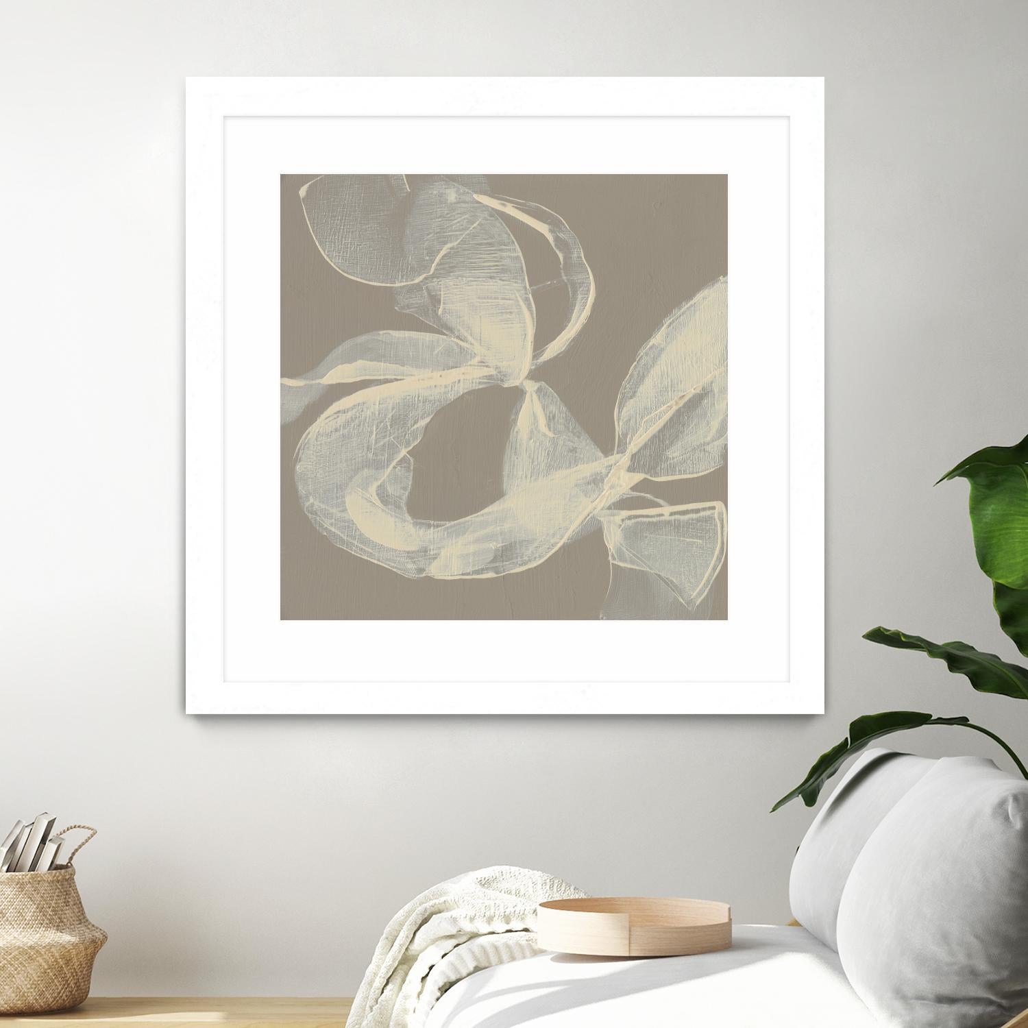 White Ribbon on Beige II by Jennifer Goldberger on GIANT ART - beige abstract