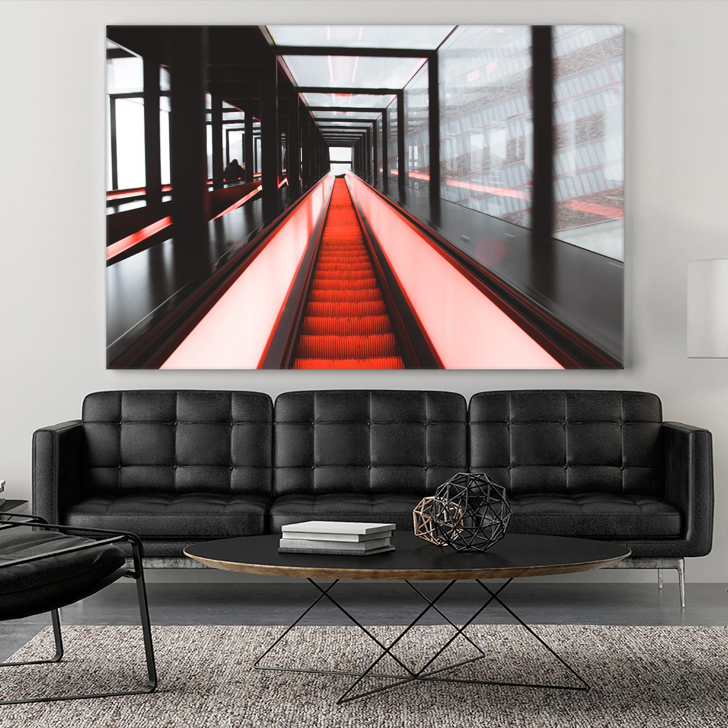 Red escalator by Pexels on GIANT ART - black photo art