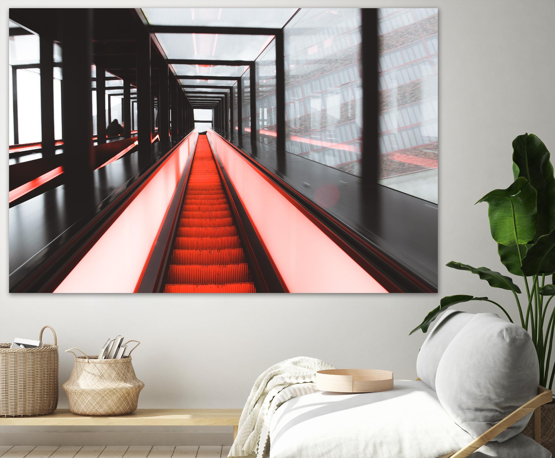 Red escalator by Pexels on GIANT ART - black photo art
