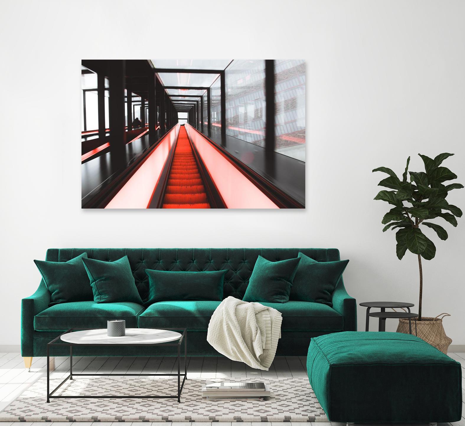 Red escalator by Pexels on GIANT ART - black photo art