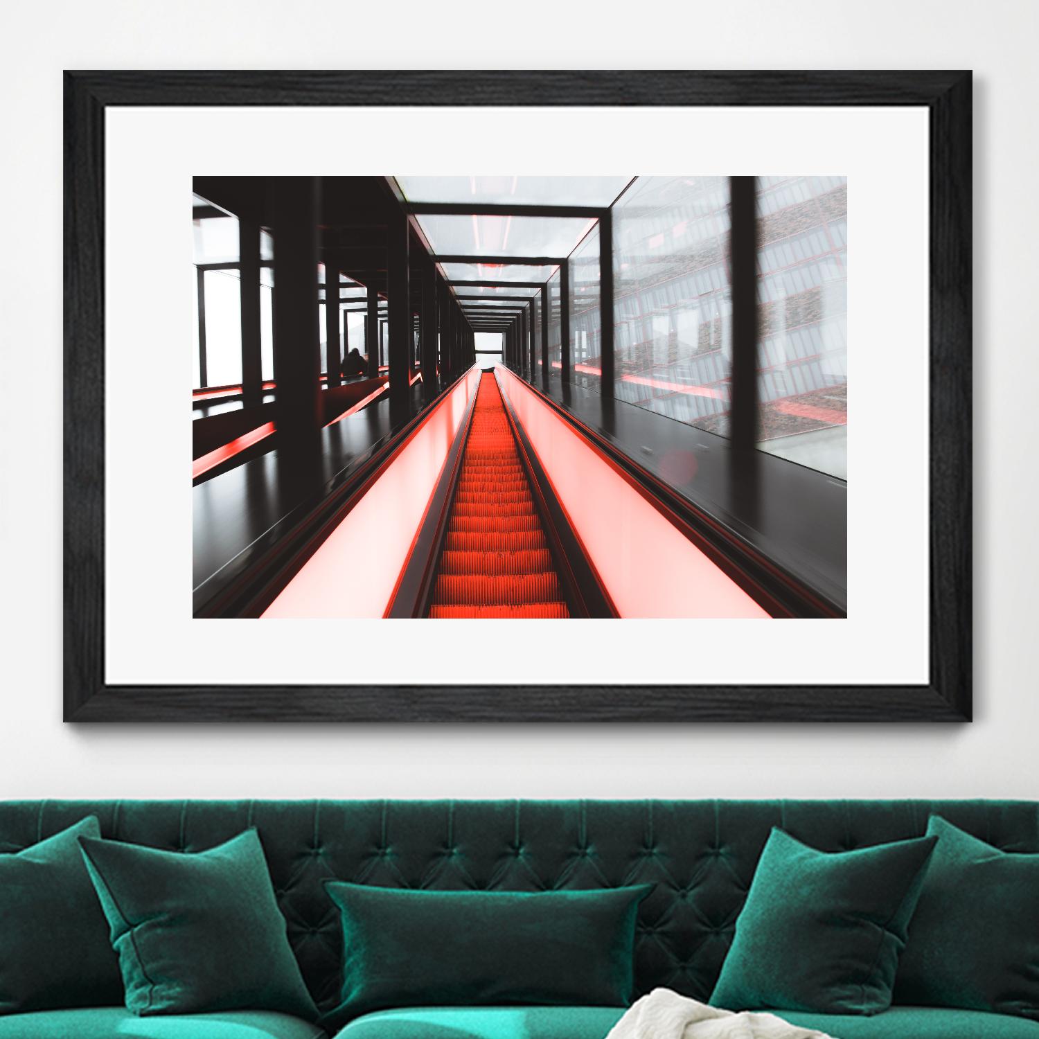 Red escalator by Pexels on GIANT ART - black photo art