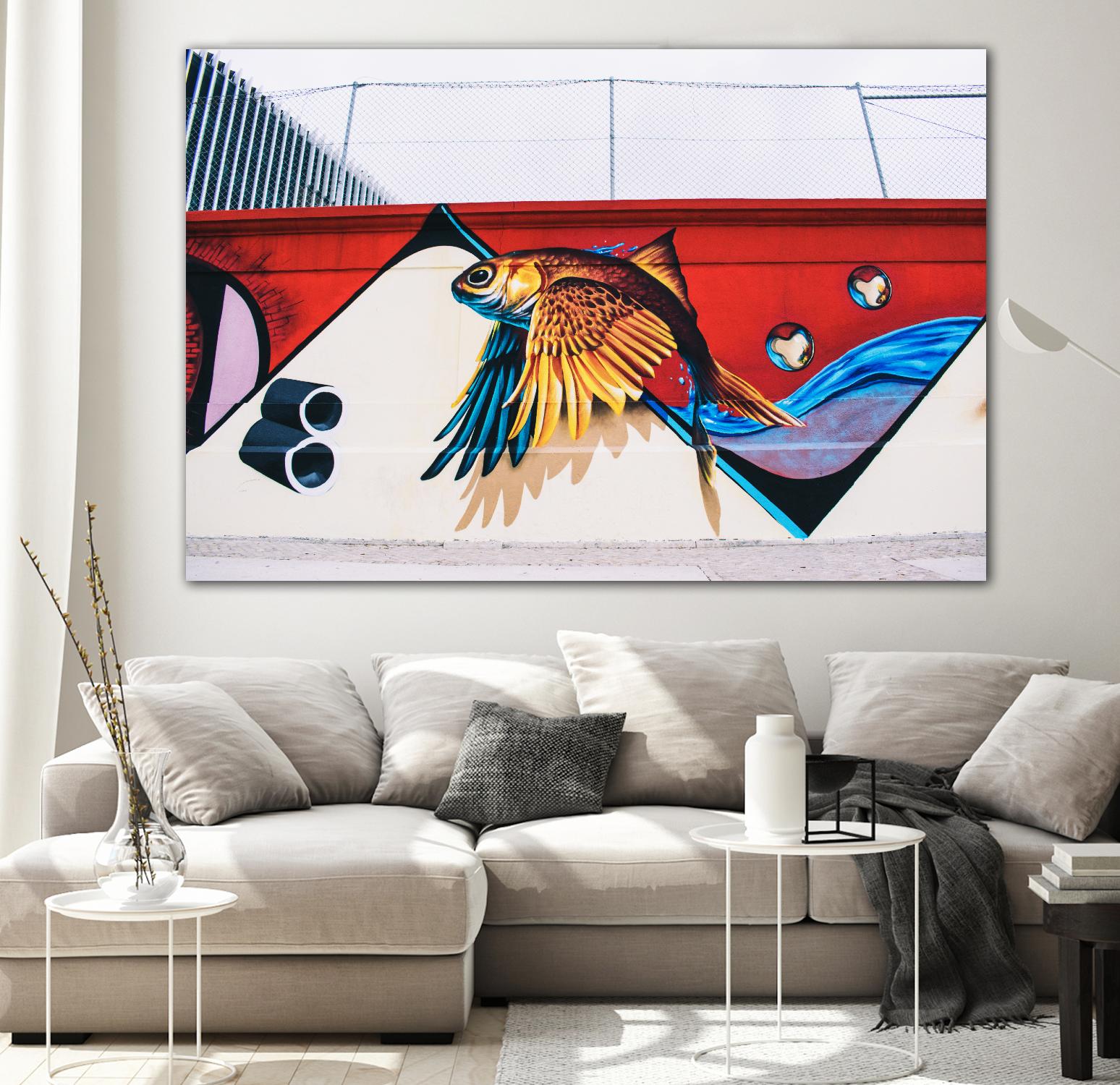 Flying fish graffiti by Pexels on GIANT ART - blue architectural