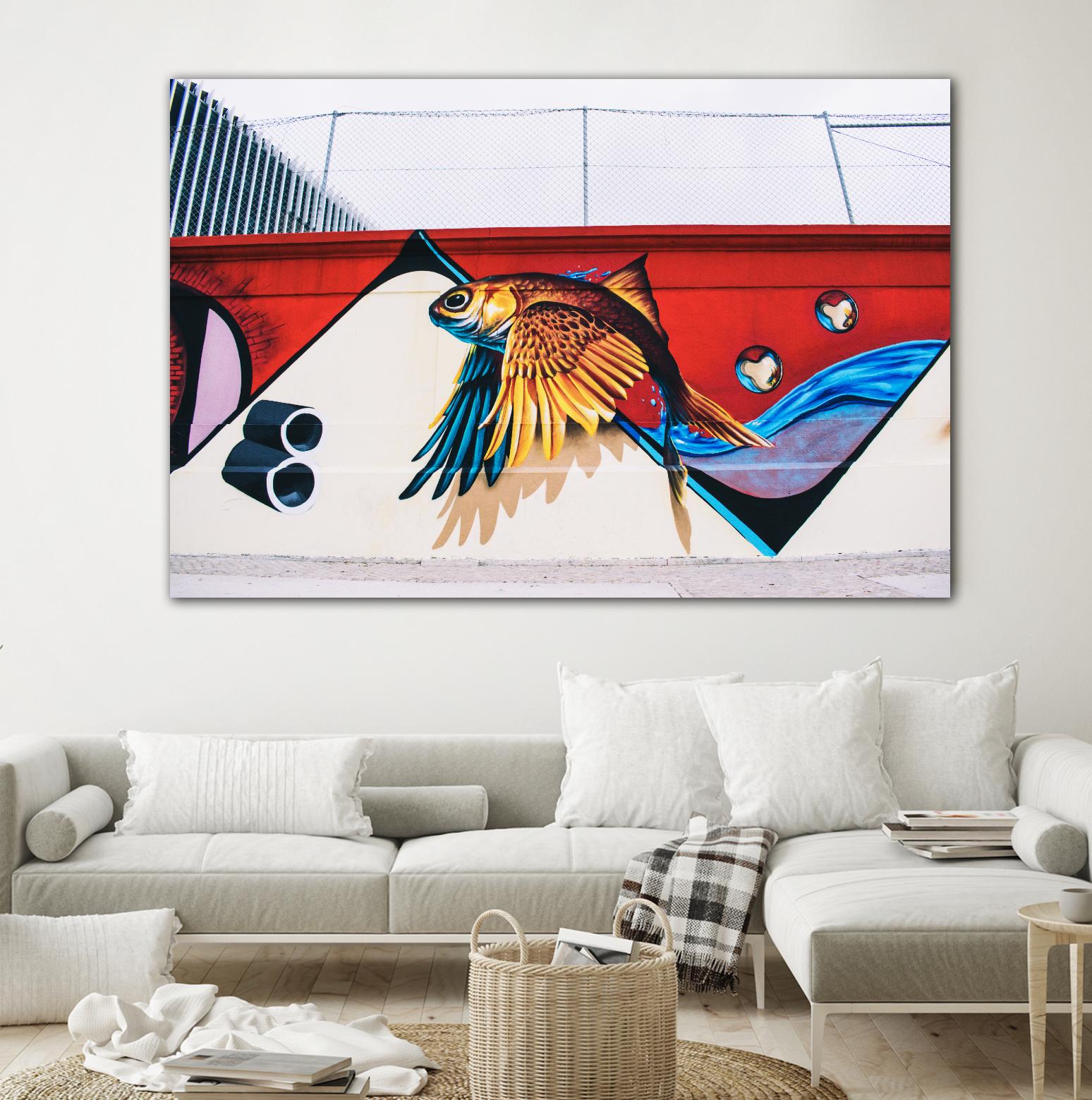 Flying fish graffiti by Pexels on GIANT ART - blue architectural