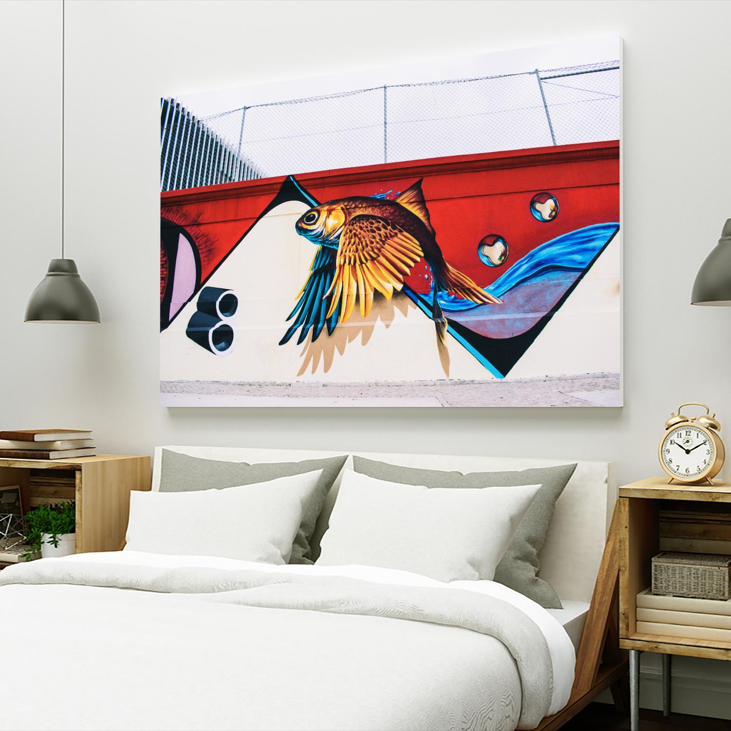 Flying fish graffiti by Pexels on GIANT ART - blue architectural