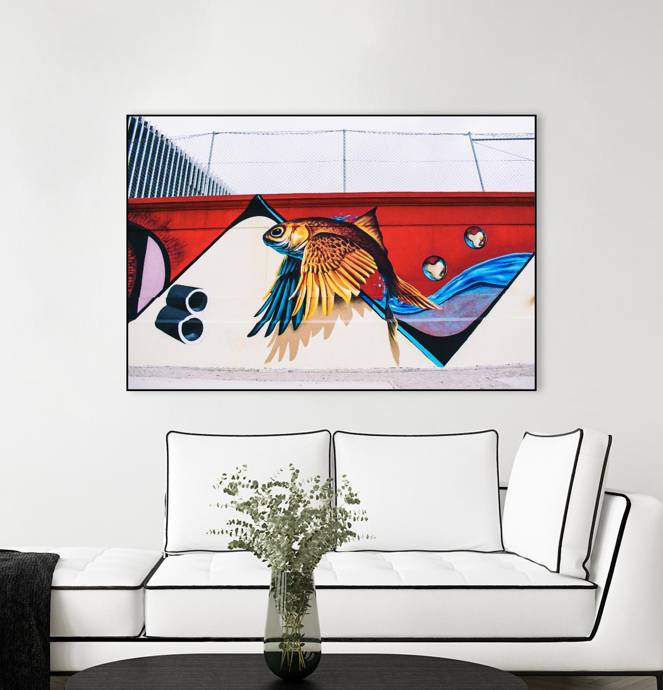 Flying fish graffiti by Pexels on GIANT ART - blue architectural