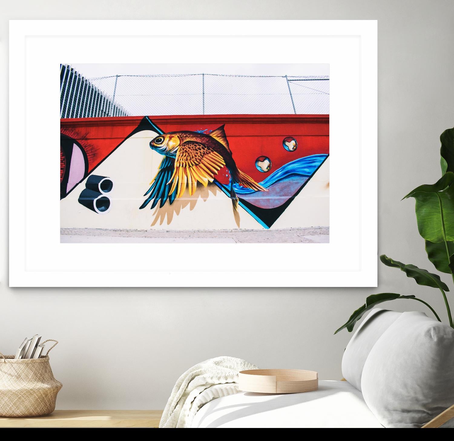 Flying fish graffiti by Pexels on GIANT ART - blue architectural