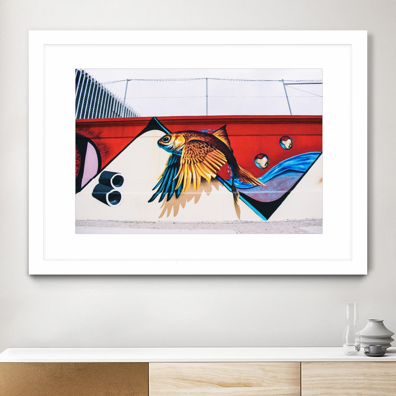 Flying fish graffiti by Pexels on GIANT ART - blue architectural