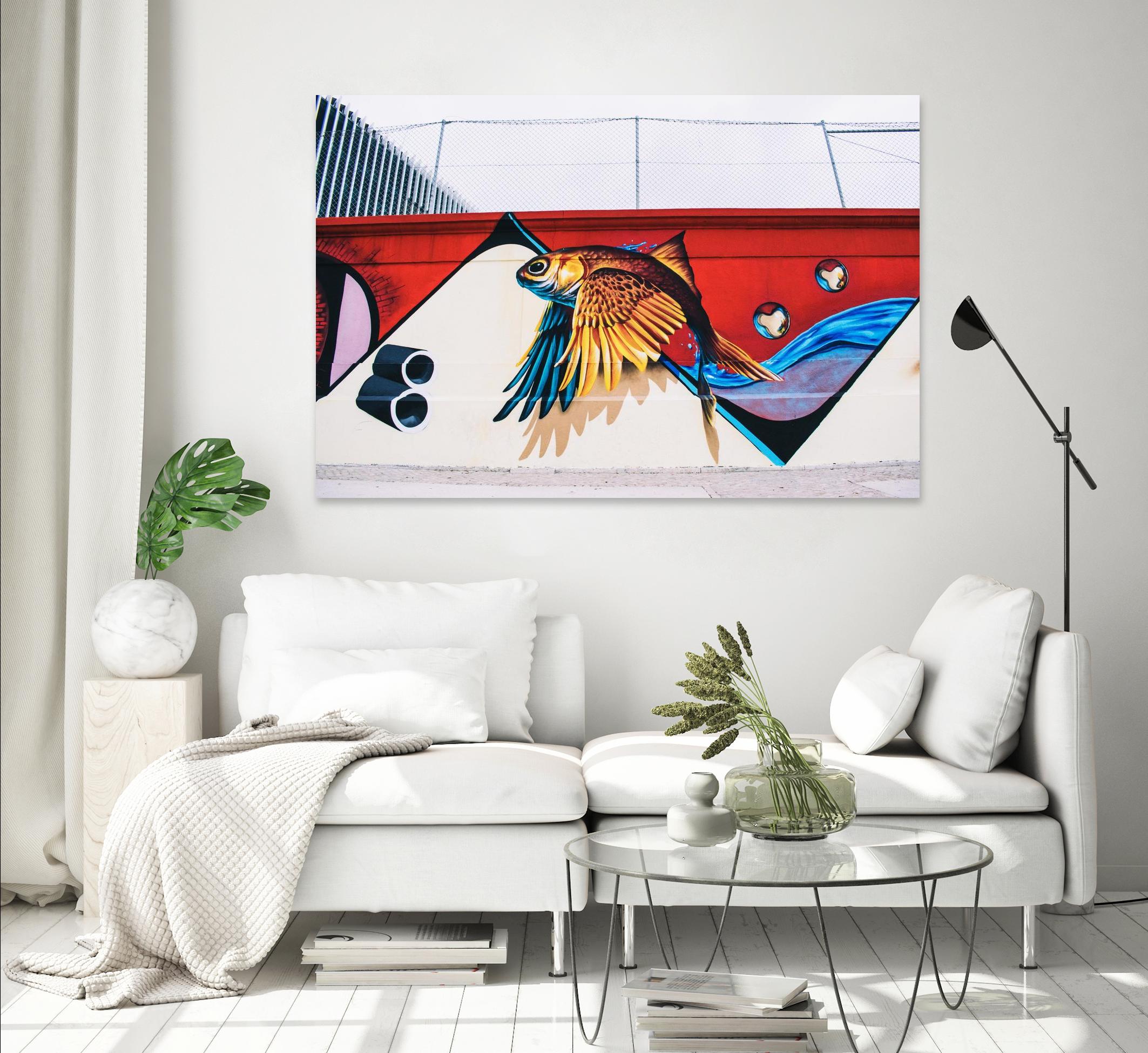 Flying fish graffiti by Pexels on GIANT ART - blue architectural