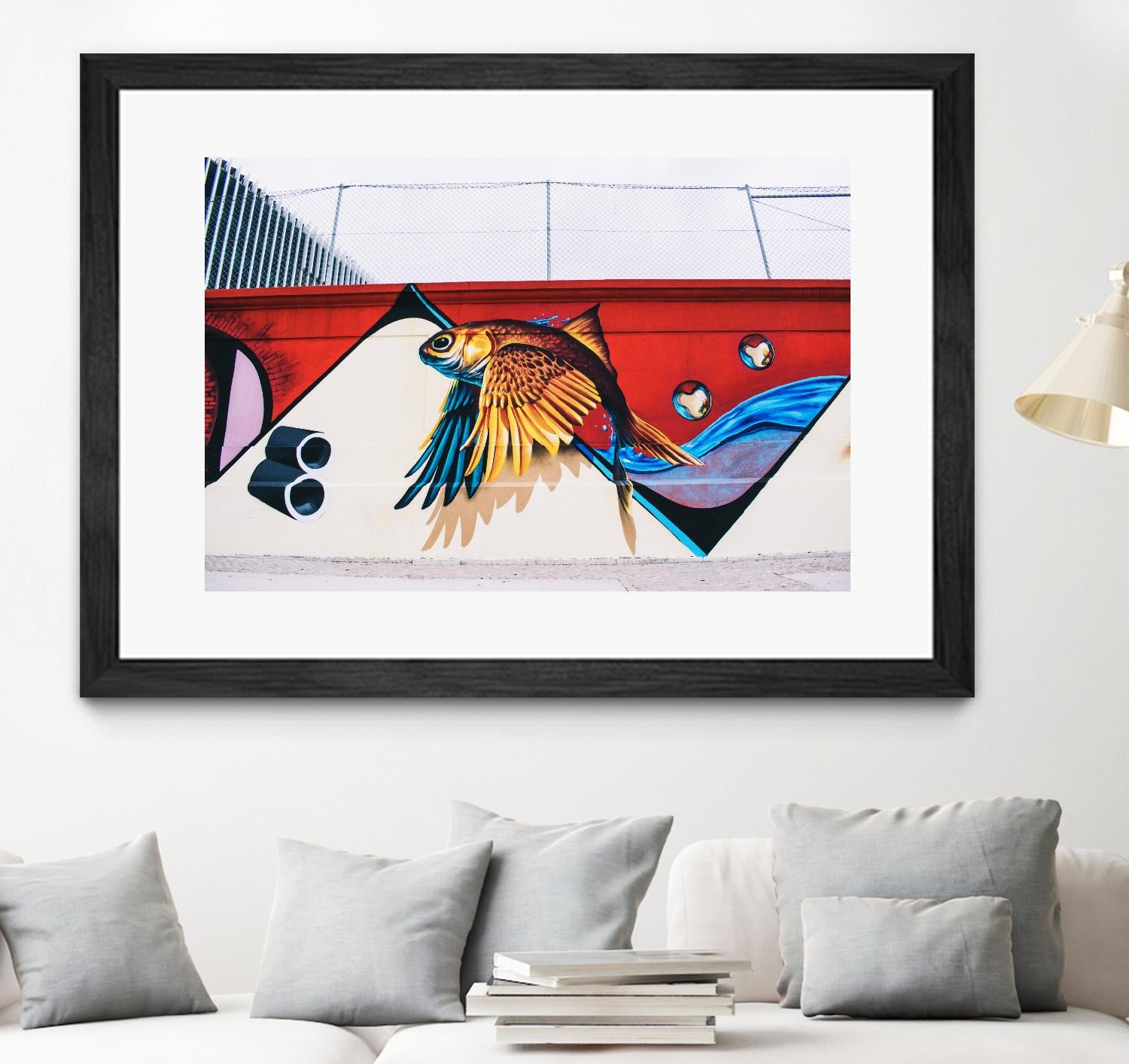 Flying fish graffiti by Pexels on GIANT ART - blue architectural