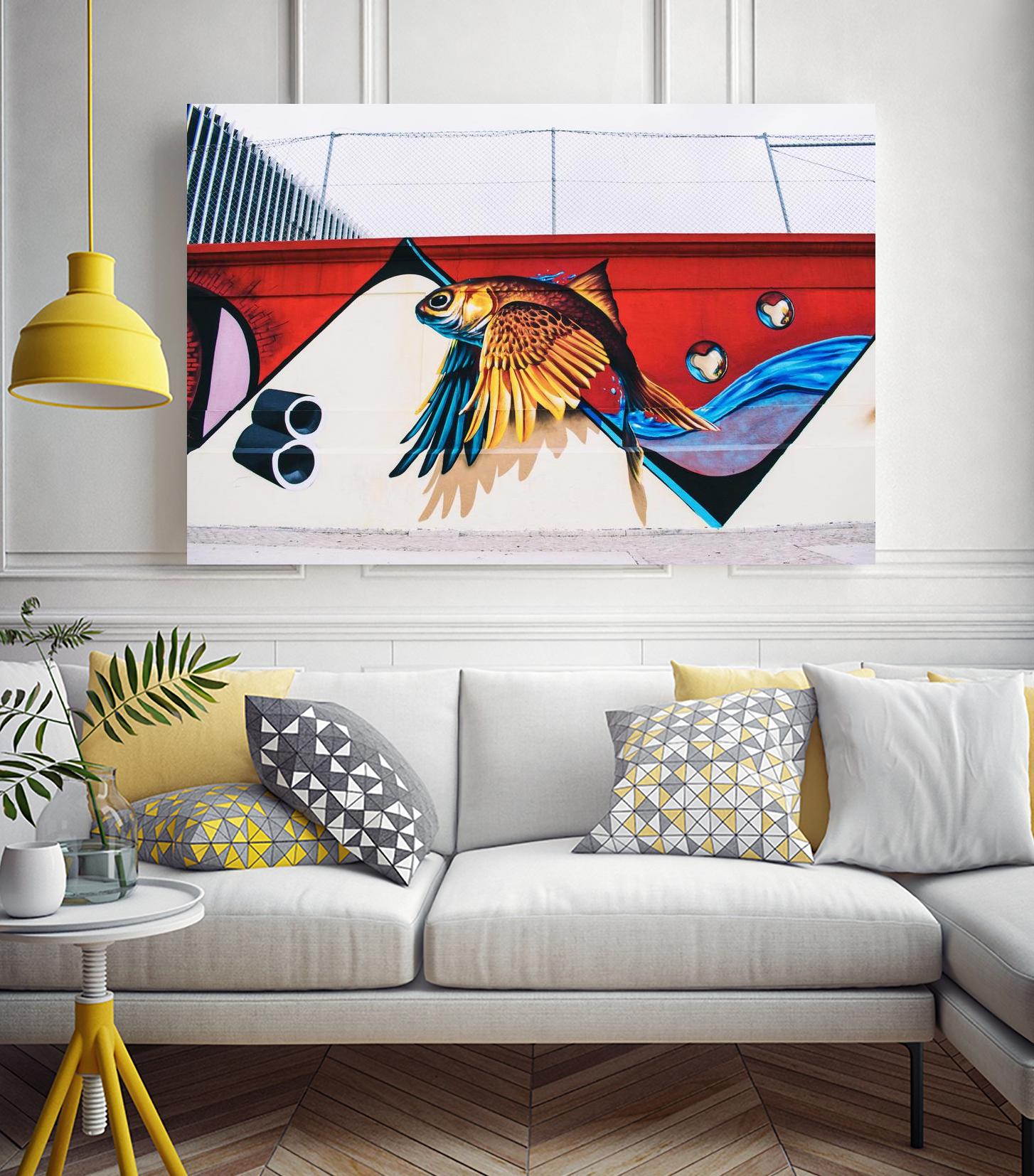 Flying fish graffiti by Pexels on GIANT ART - blue architectural