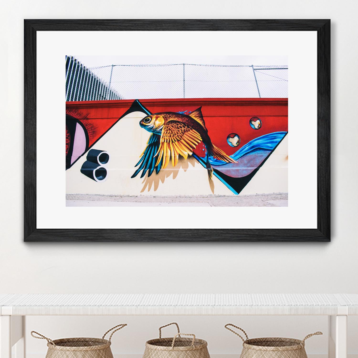 Flying fish graffiti by Pexels on GIANT ART - blue architectural