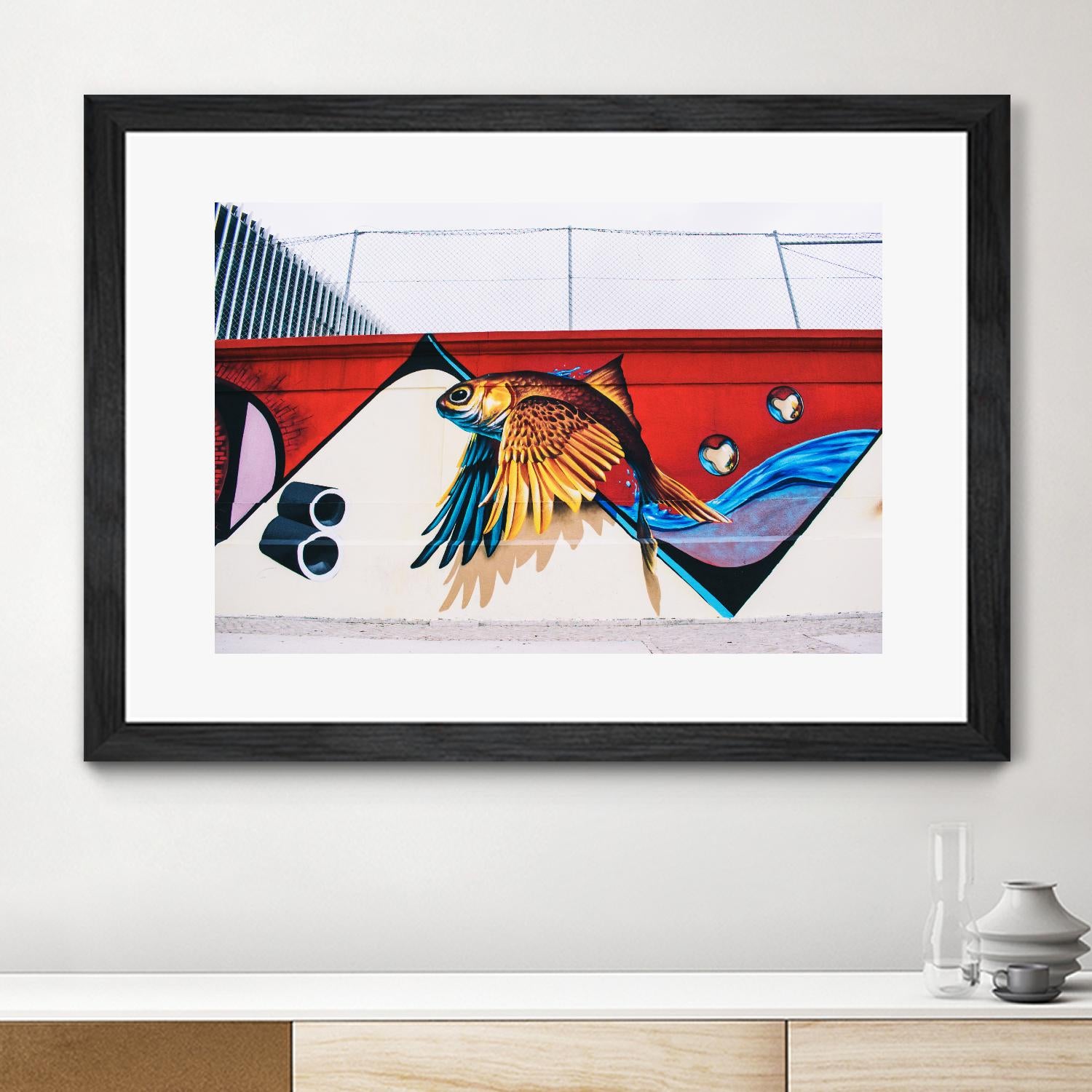 Flying fish graffiti by Pexels on GIANT ART - blue architectural