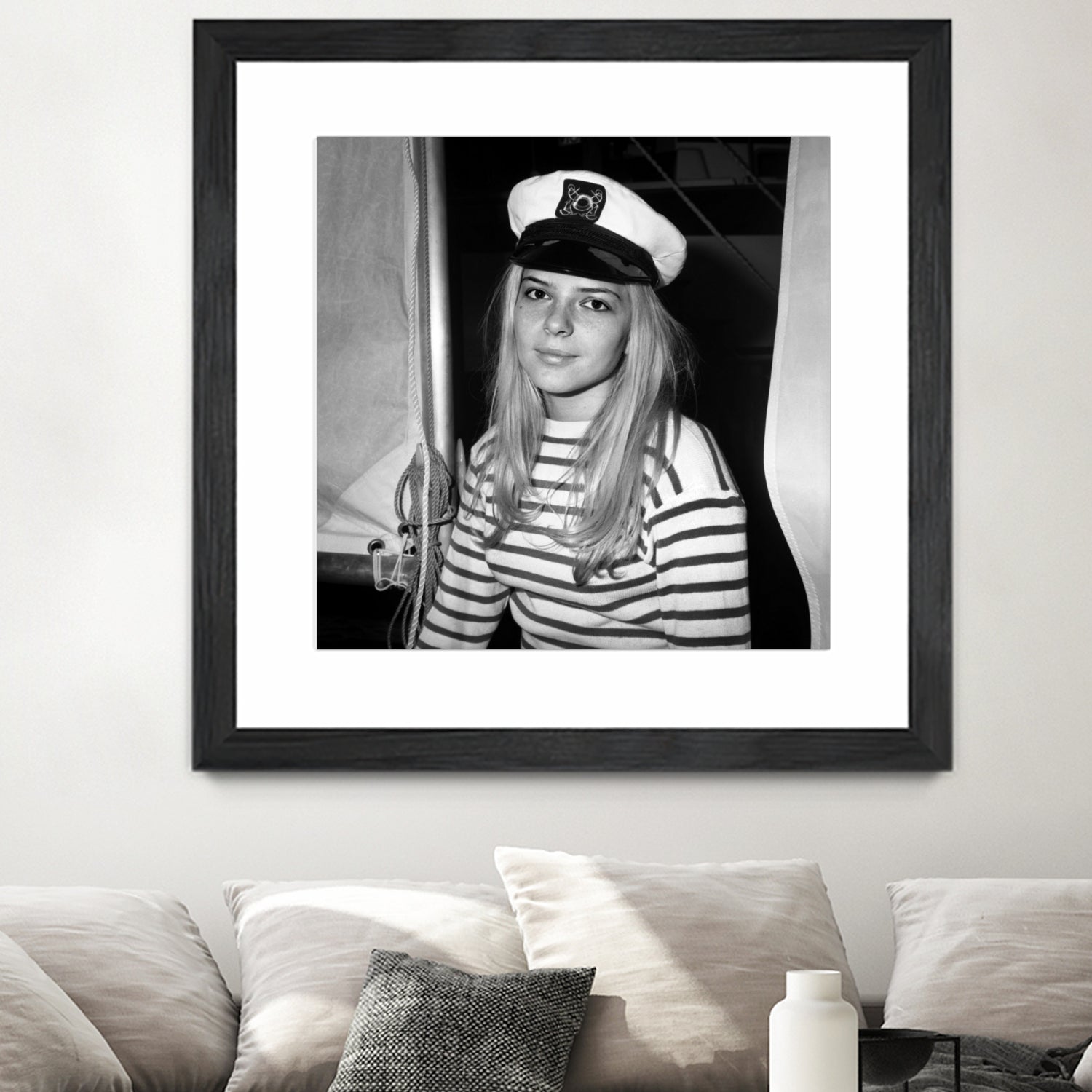French Singer France Gall With Sailor Suit at Sailing Show, Paris, 17th January 1968 by Bridgeman Images on GIANT ART - black and white photography 