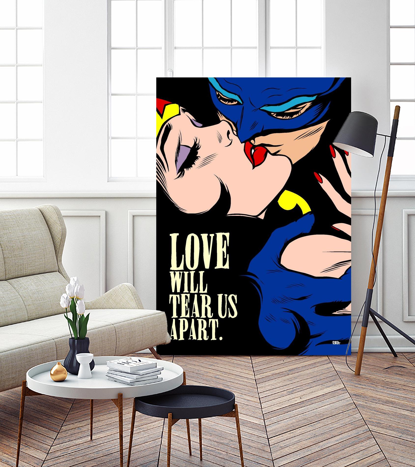 Love Vigilantes by Butcher Billy on GIANT ART - red digital batman kissing 