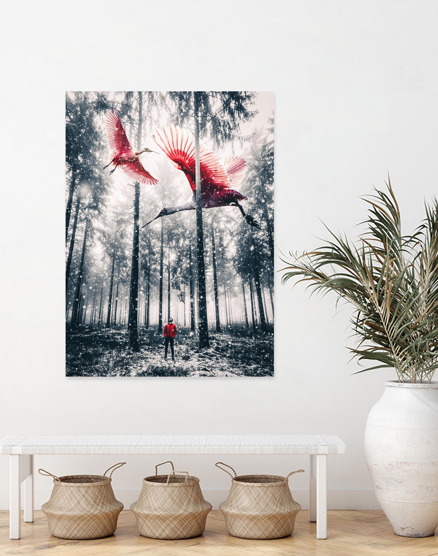 Red birds in winter by GEN Z by Rigaud Mickaël on GIANT ART - gray photo illustration