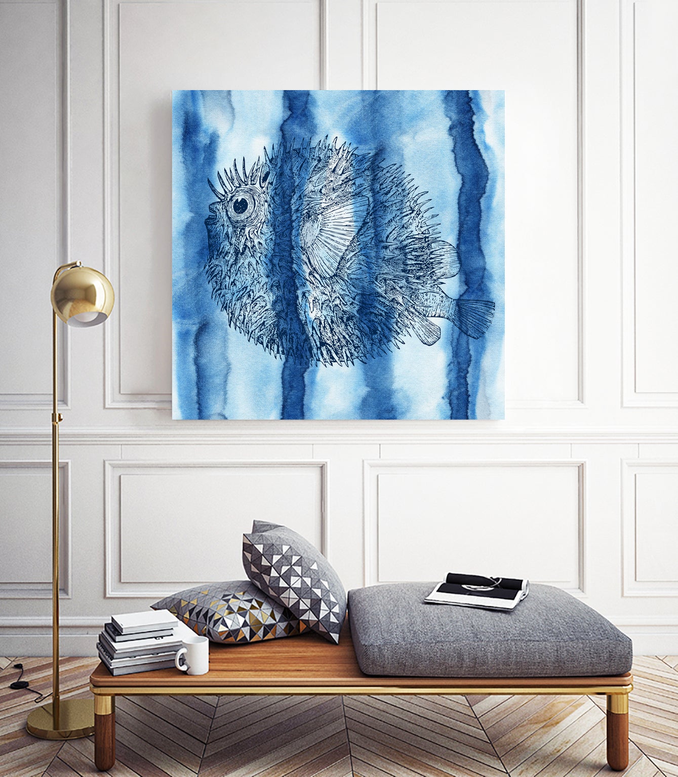 Puffer Fish Shibori by Thomas Fernez on GIANT ART - blue digital drawing