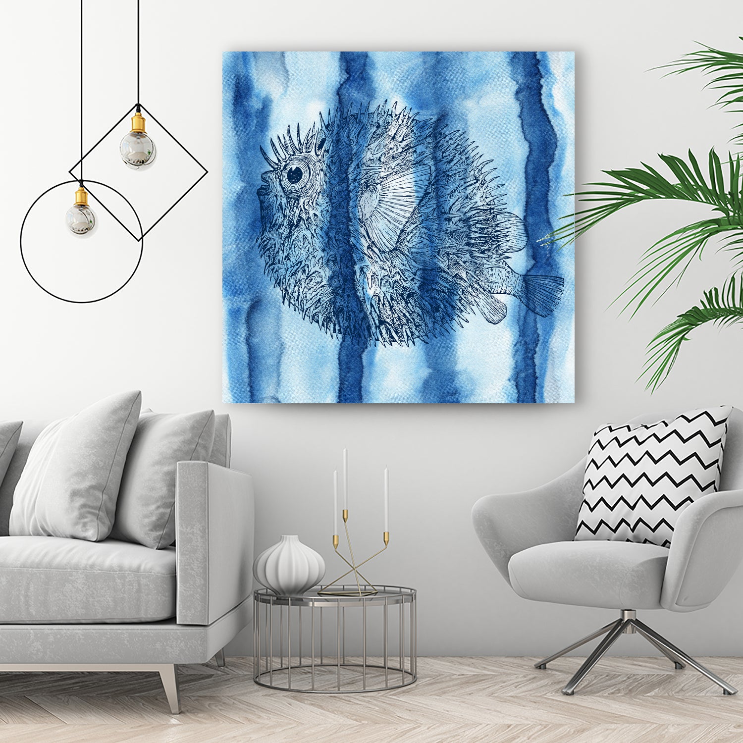 Puffer Fish Shibori by Thomas Fernez on GIANT ART - blue digital drawing