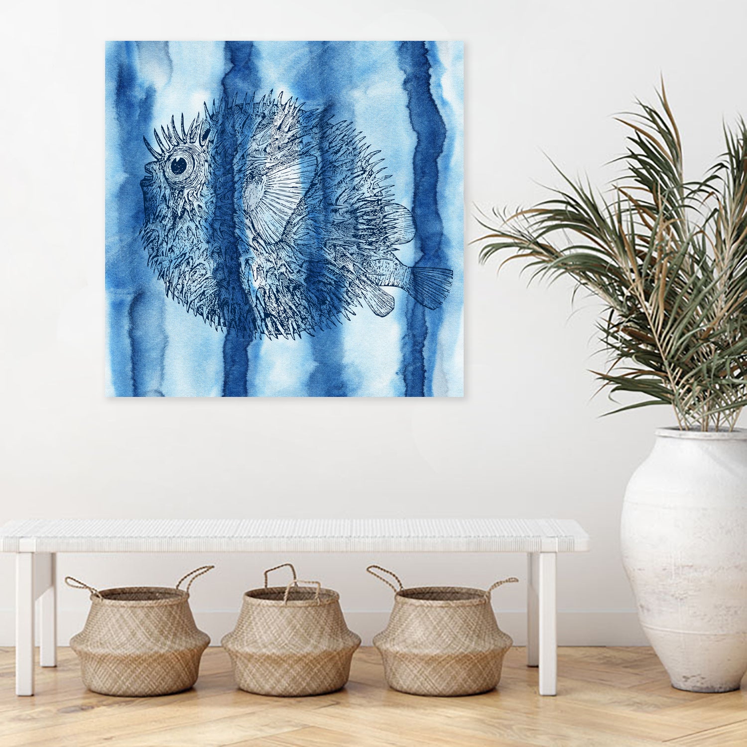 Puffer Fish Shibori by Thomas Fernez on GIANT ART - blue digital drawing