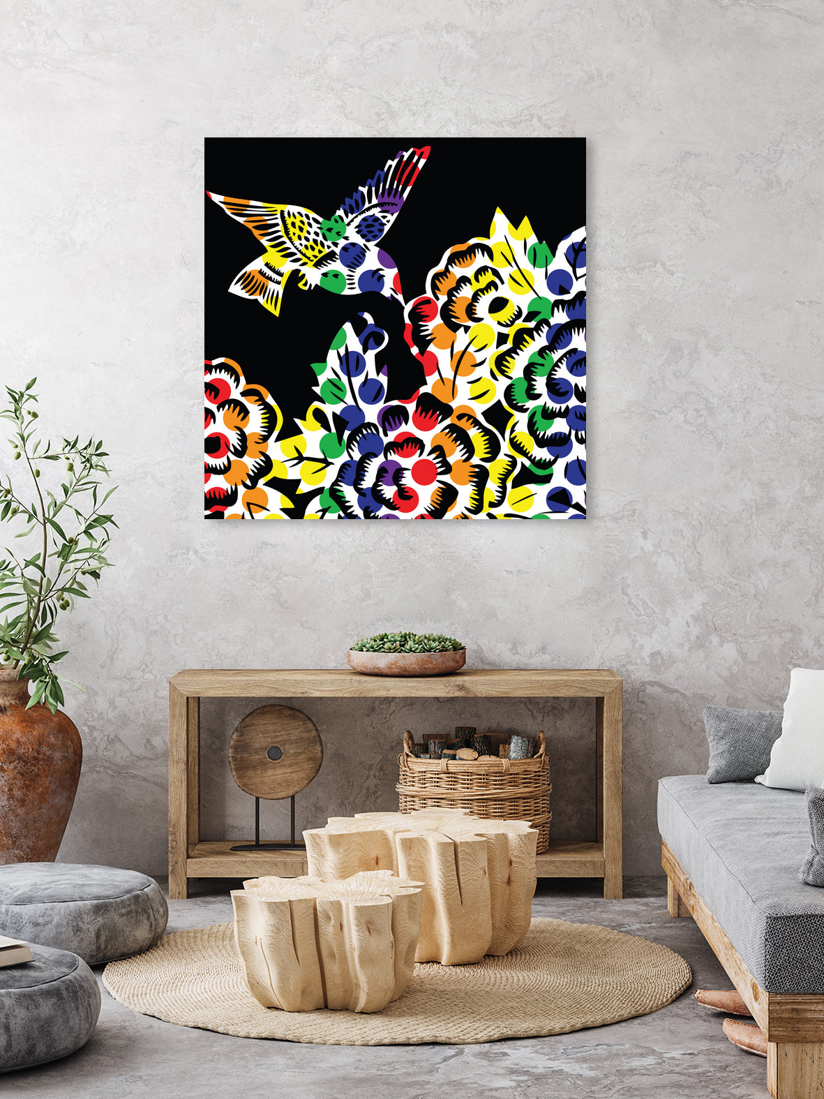 Hummingbird Dots Black by Thomas Fernez on GIANT ART - black digital painting