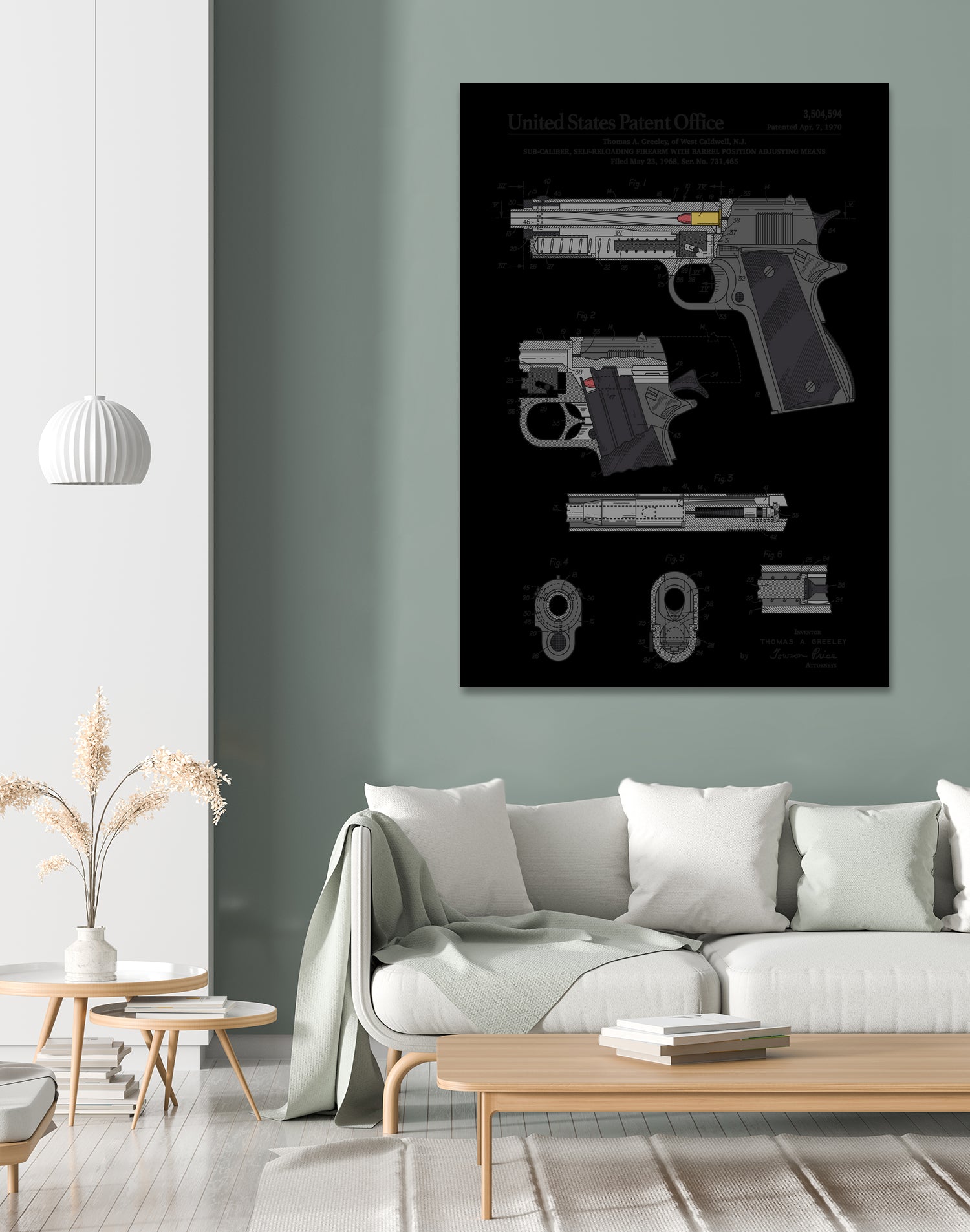 Colt 1911 Handgun Patent by Finlay McNevin on GIANT ART - gray typography