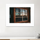 Grainy Sunset Reflection on Log Cabin Window by RJ Byrd on GIANT ART - blue photo illustration