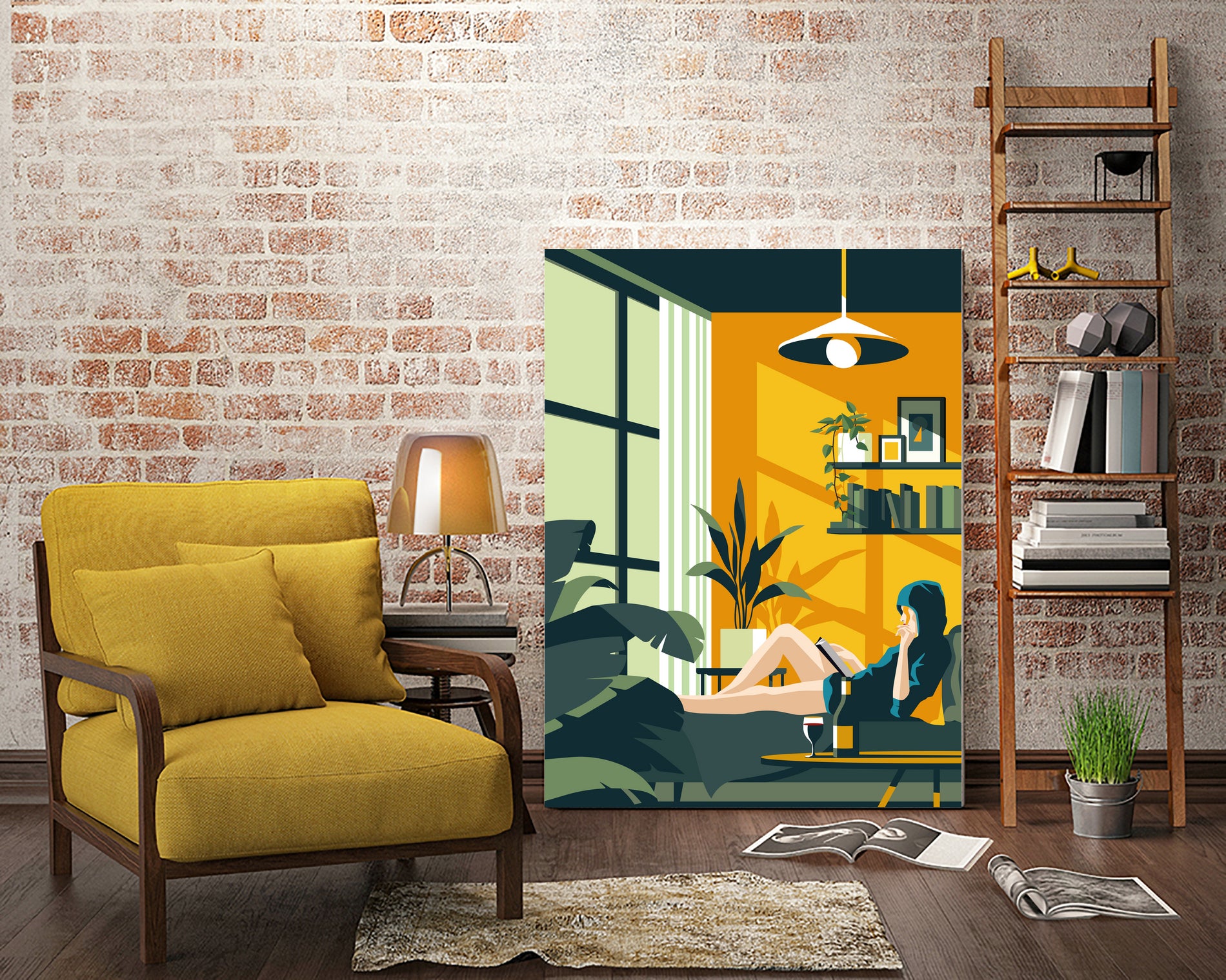 The Blue Hat Girl / Stay Home by Roland Bánrévi on GIANT ART - green vector illustration