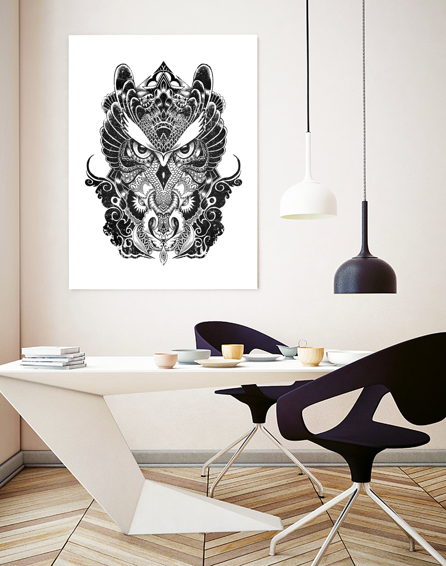 Owl and Dragon by Salvatore C. De Simone on GIANT ART - black mixed media