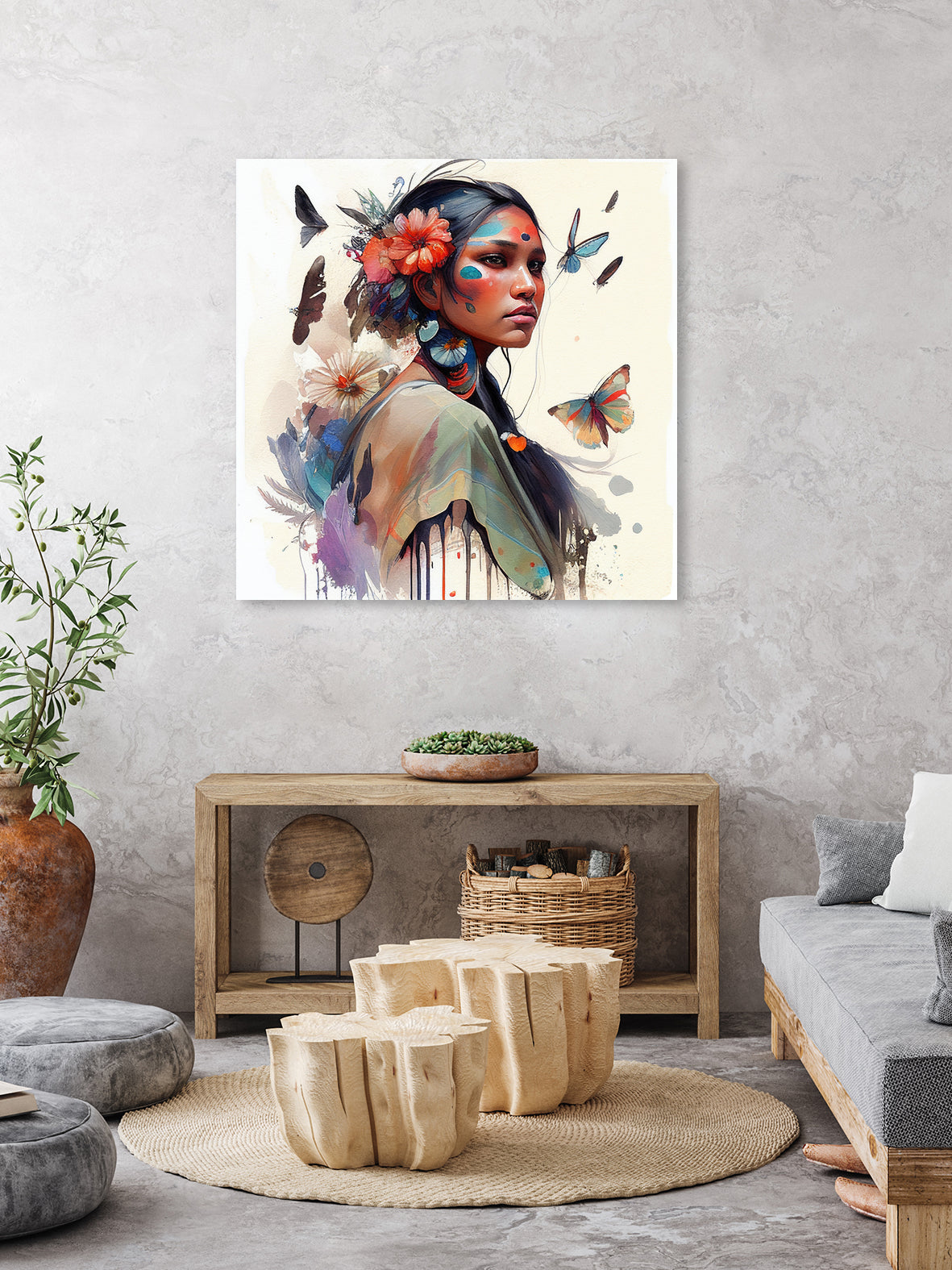 Watercolor Floral Indian Native Woman #3 by Isabel Cerdá Muñoz on GIANT ART - brown digital painting