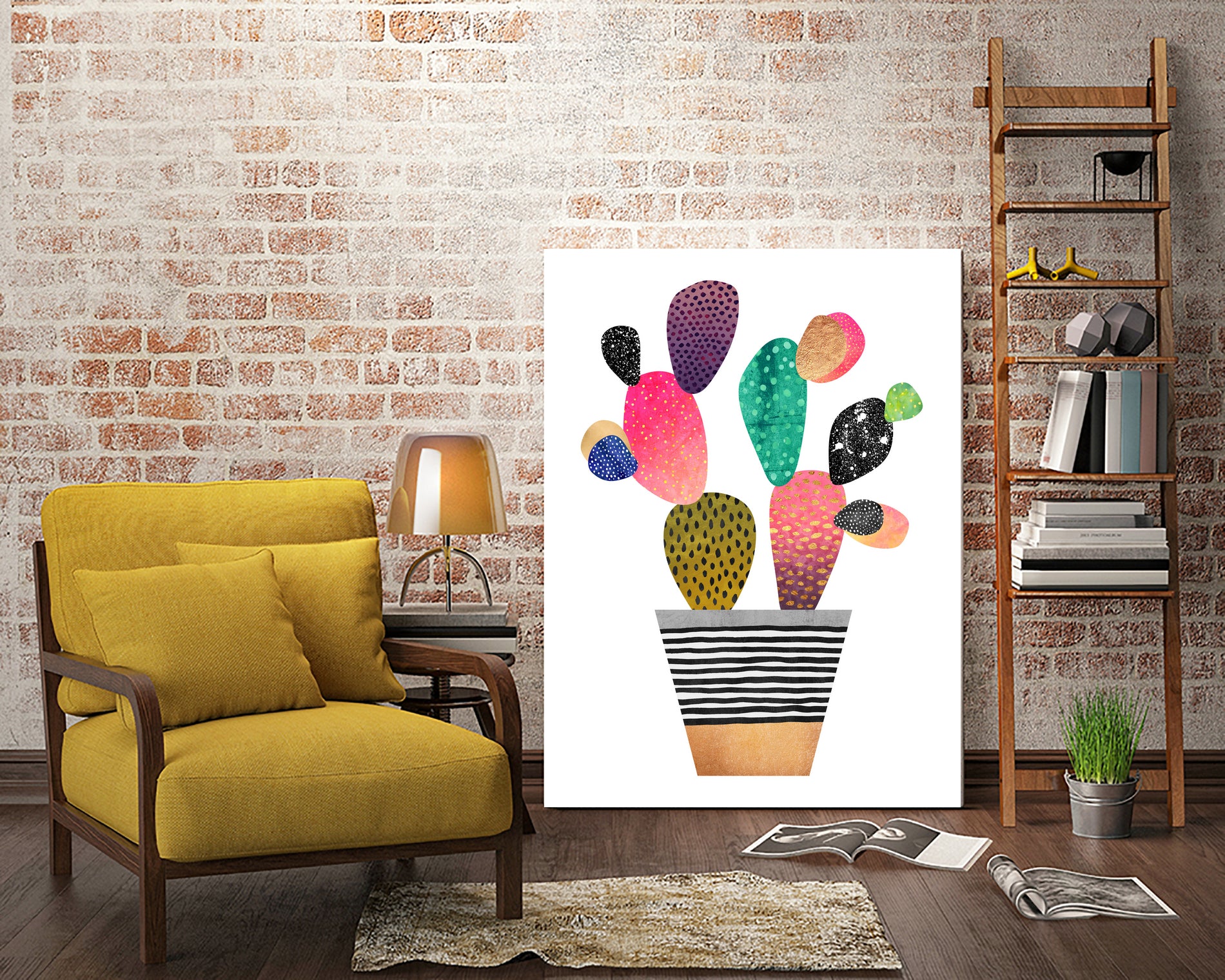 Happy Cactus by Elisabeth Fredriksson on GIANT ART - pink mixed media