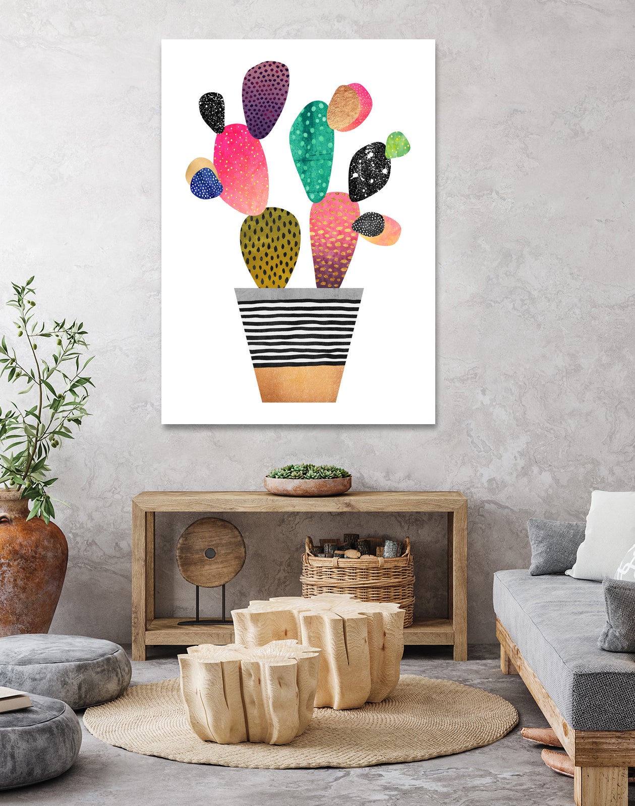 Happy Cactus by Elisabeth Fredriksson on GIANT ART - pink mixed media