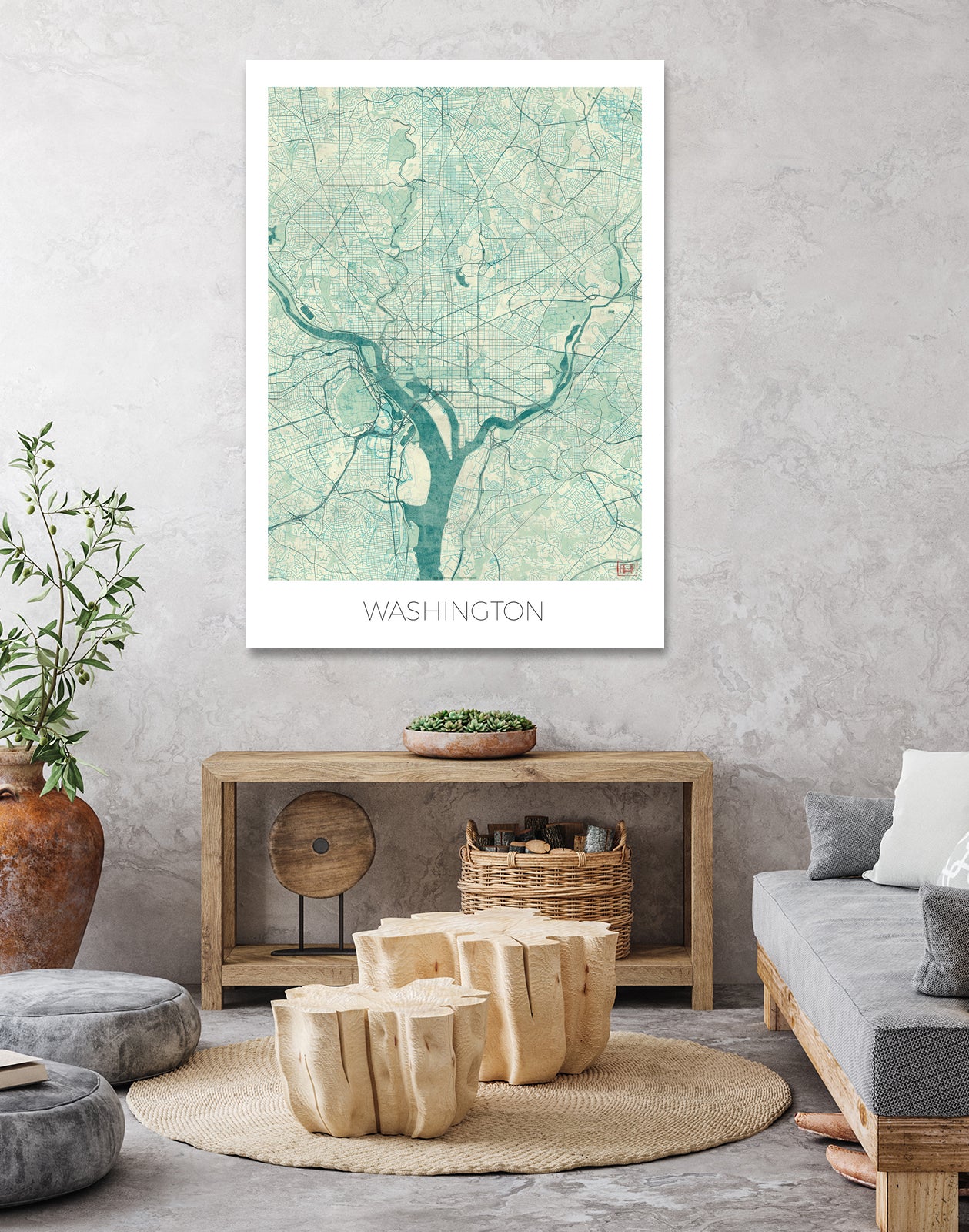 Washington Map Blue by Hubert Roguski on GIANT ART - blue digital painting