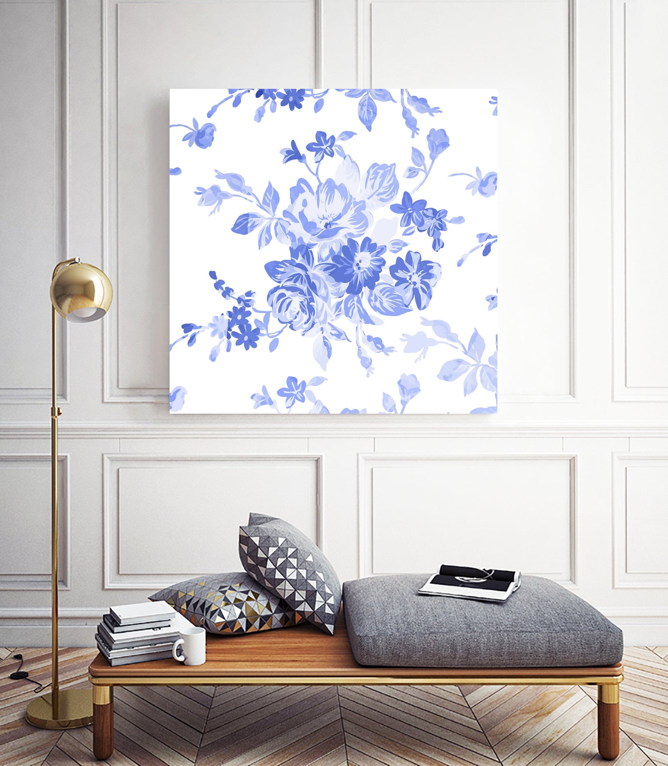 Blue Flowers - Floral Pattern Art by salome mikaberidze on GIANT ART - blue digital drawing
