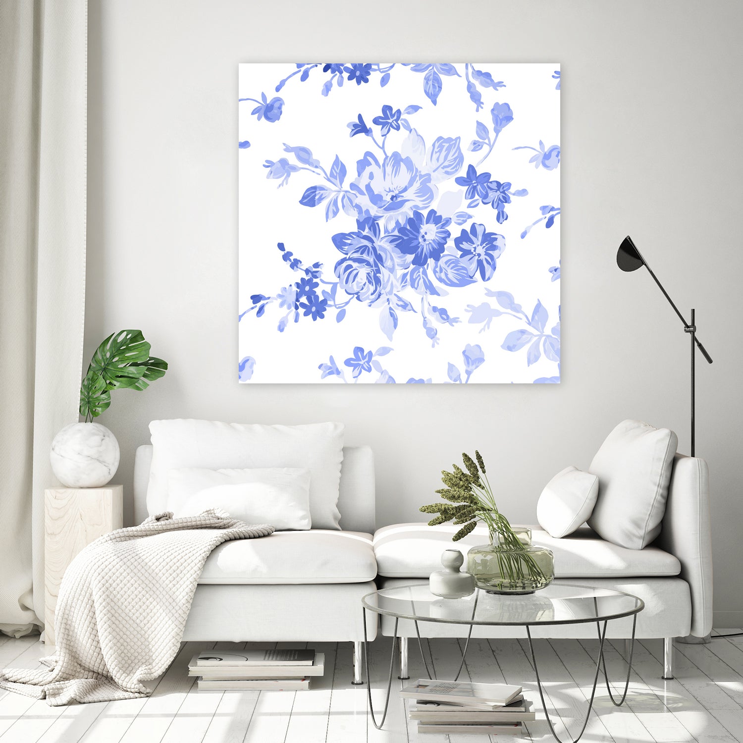 Blue Flowers - Floral Pattern Art by salome mikaberidze on GIANT ART - blue digital drawing