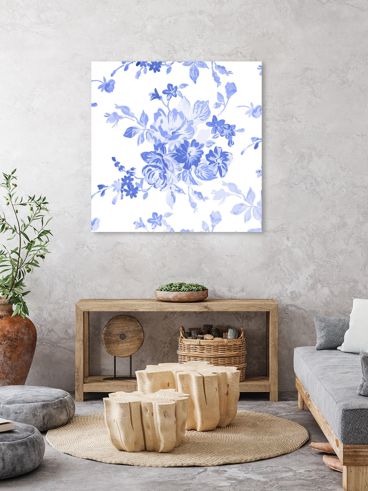 Blue Flowers - Floral Pattern Art by salome mikaberidze on GIANT ART - blue digital drawing
