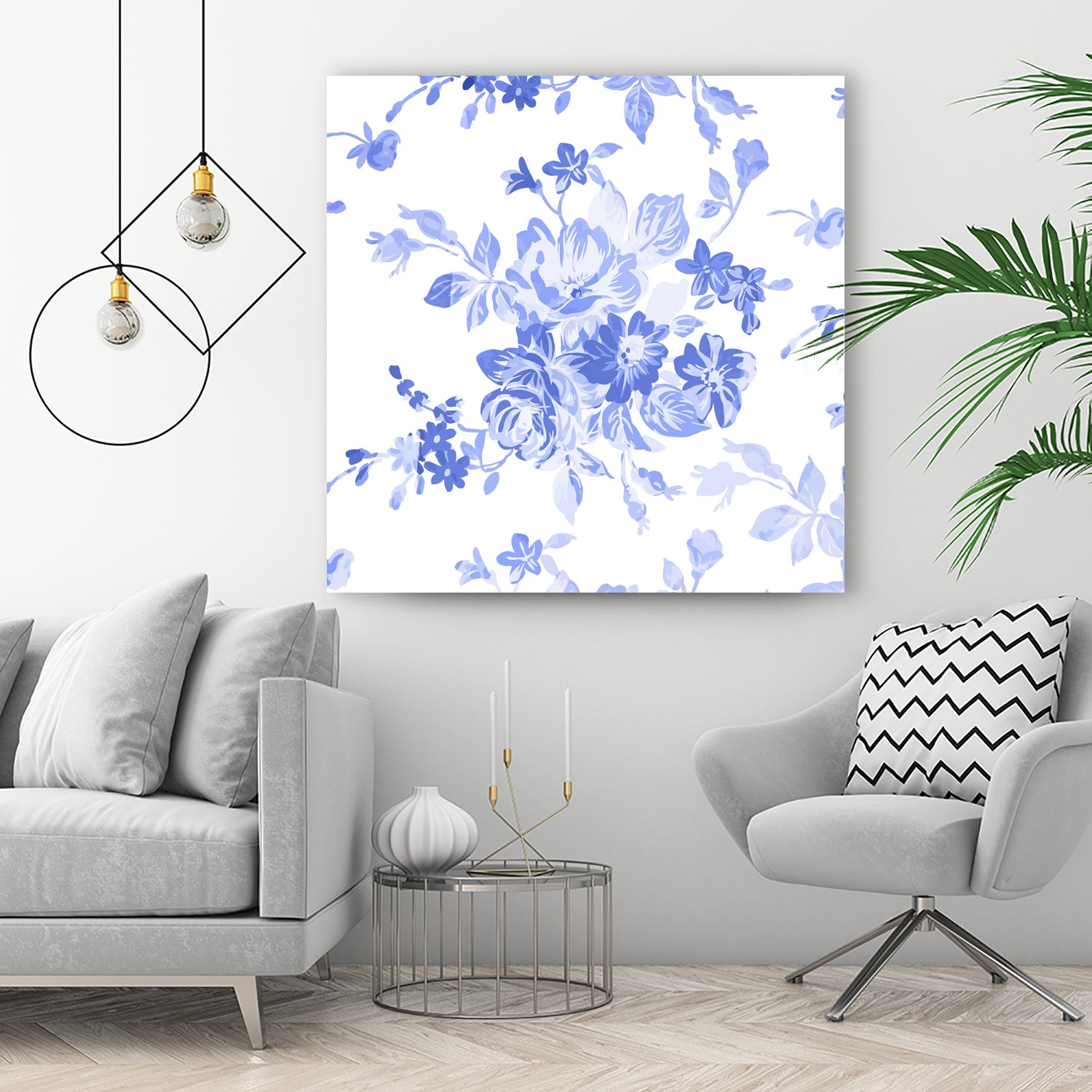 Blue Flowers - Floral Pattern Art by salome mikaberidze on GIANT ART - blue digital drawing
